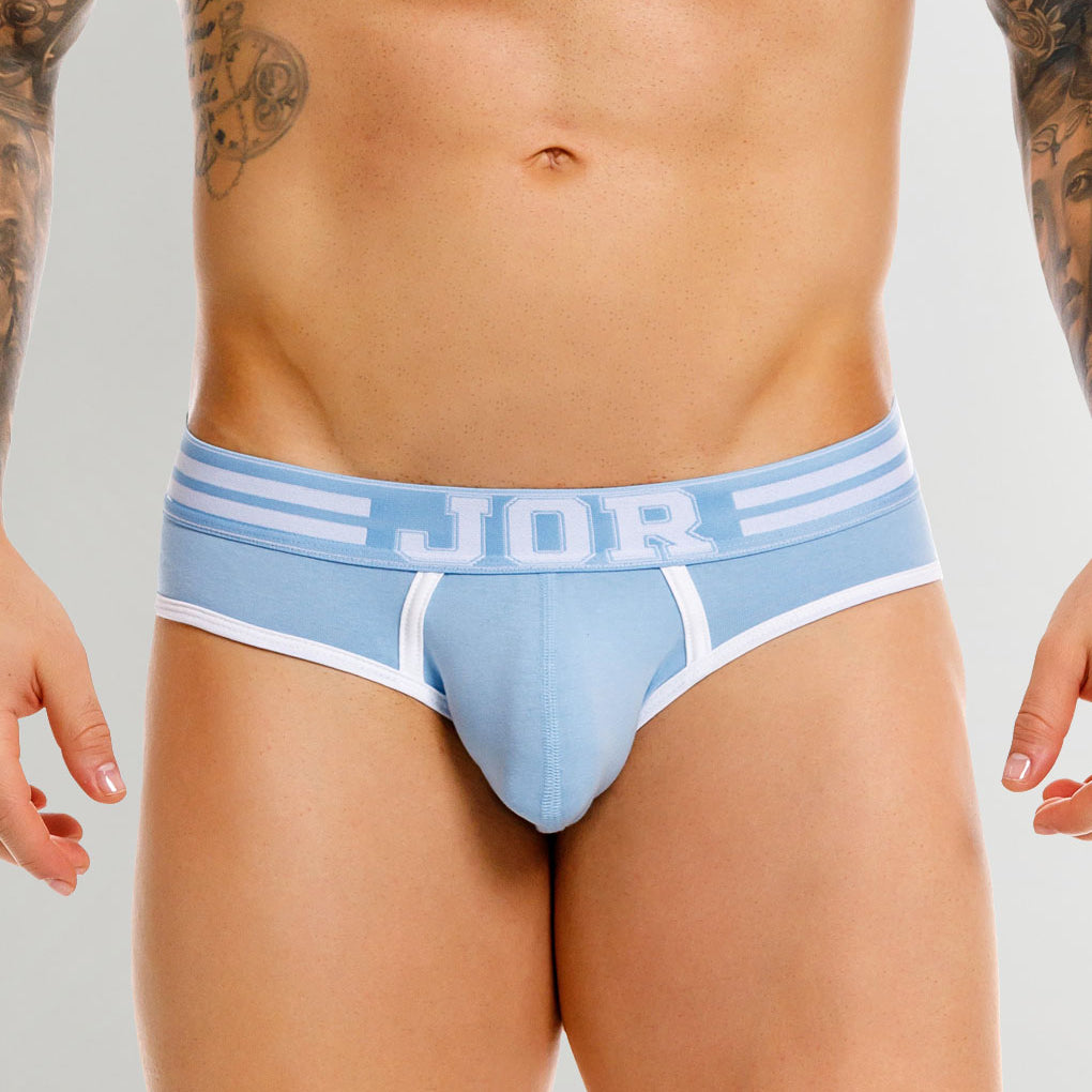 JOR College Brief Blue - men's low-rise cotton brief with contoured pouch, front view