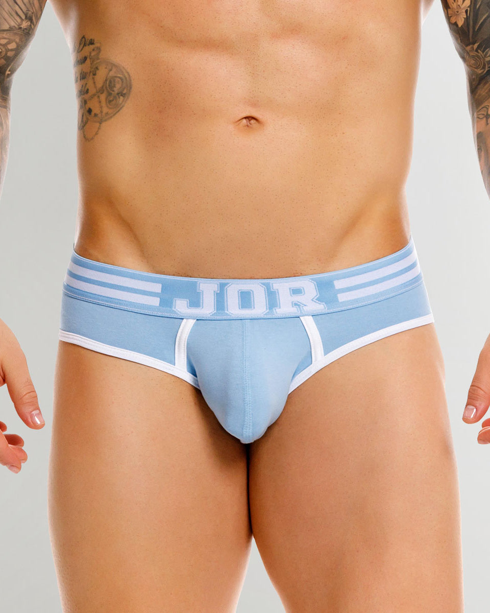 JOR College Brief Blue - men's low-rise cotton brief with contoured pouch, front view