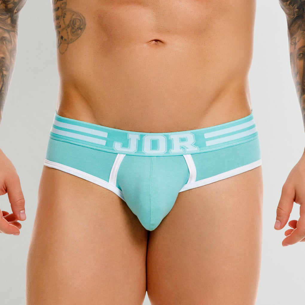 JOR College Brief Mint - men's low-rise cotton brief with contoured pouch, front view