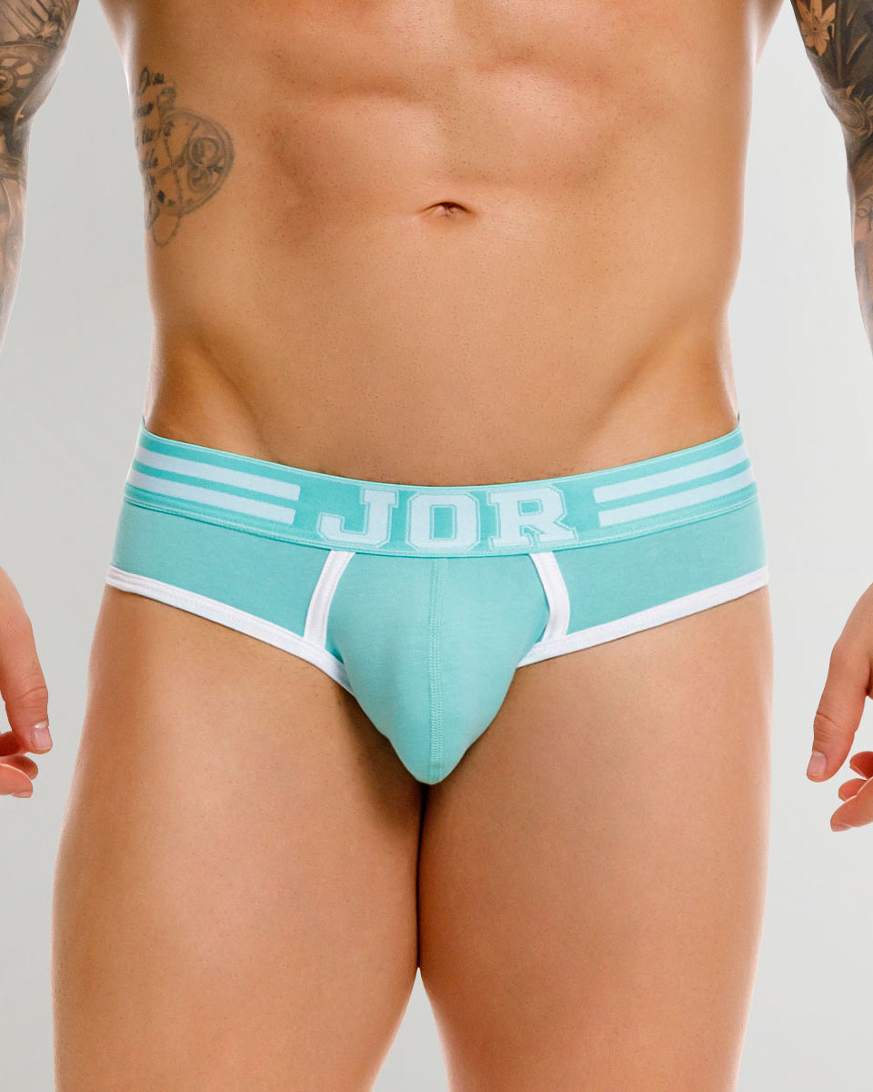 JOR College Brief Mint - men's low-rise cotton brief with contoured pouch, front view