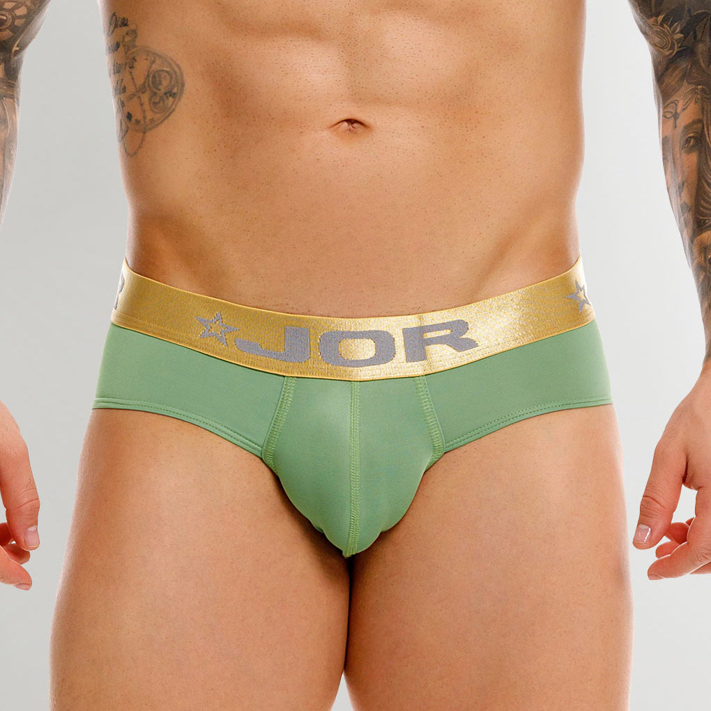 JOR Soho Brief Green - men's low-rise microfiber brief with contoured pouch, front view