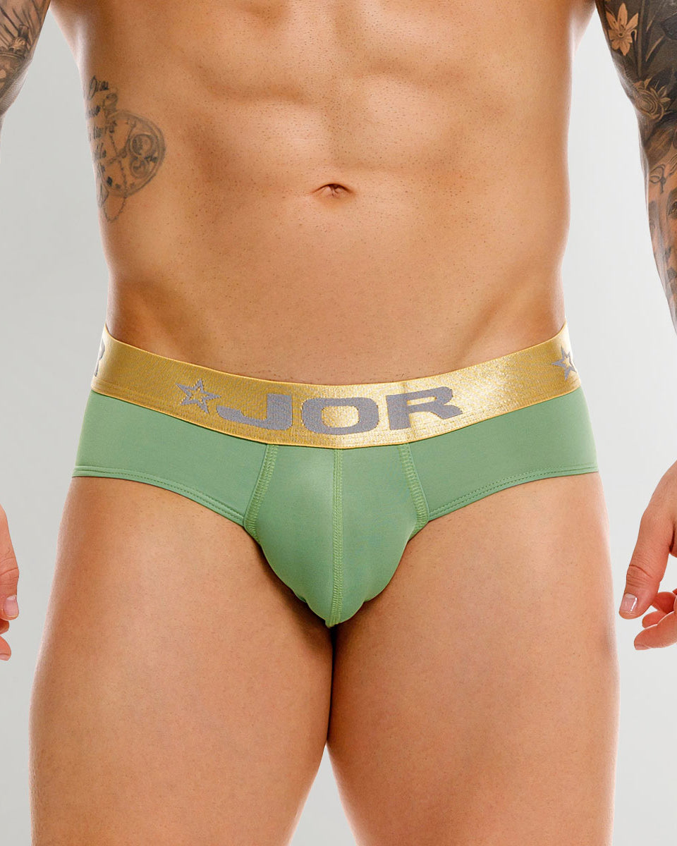 JOR Soho Brief Green - men's low-rise microfiber brief with contoured pouch, front view