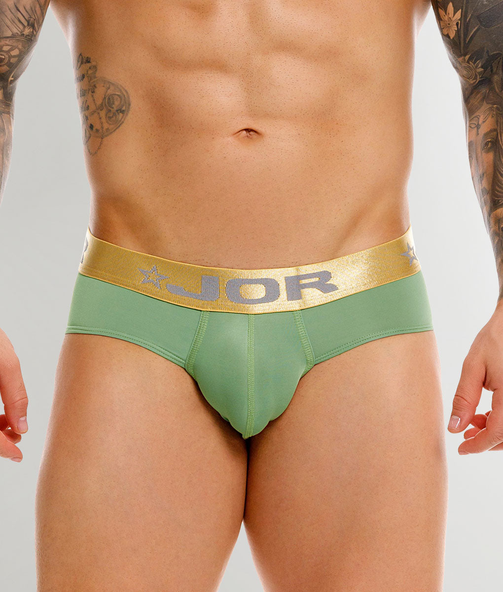 JOR Soho Brief Green - men's low-rise microfiber brief with contoured pouch, front view