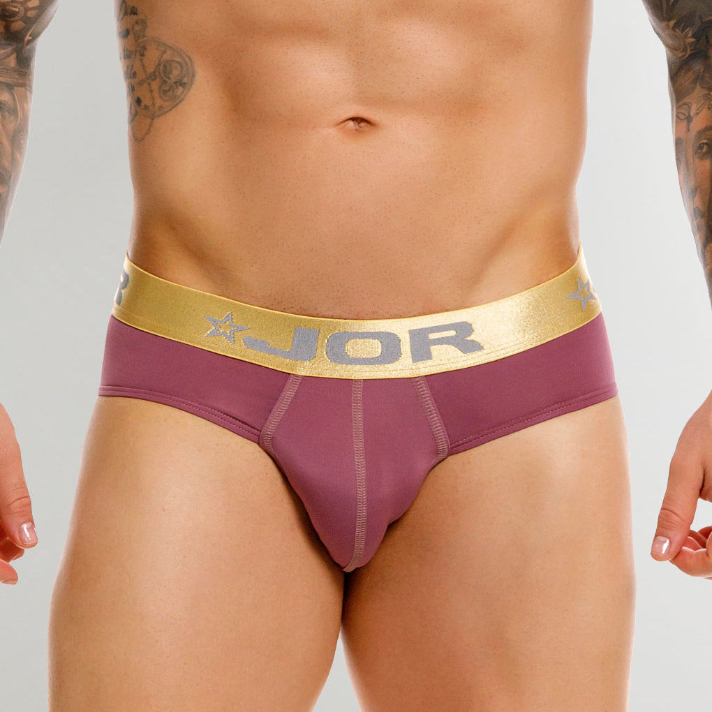 JOR Soho Brief Wine - men's low-rise microfiber brief with contoured pouch, front view