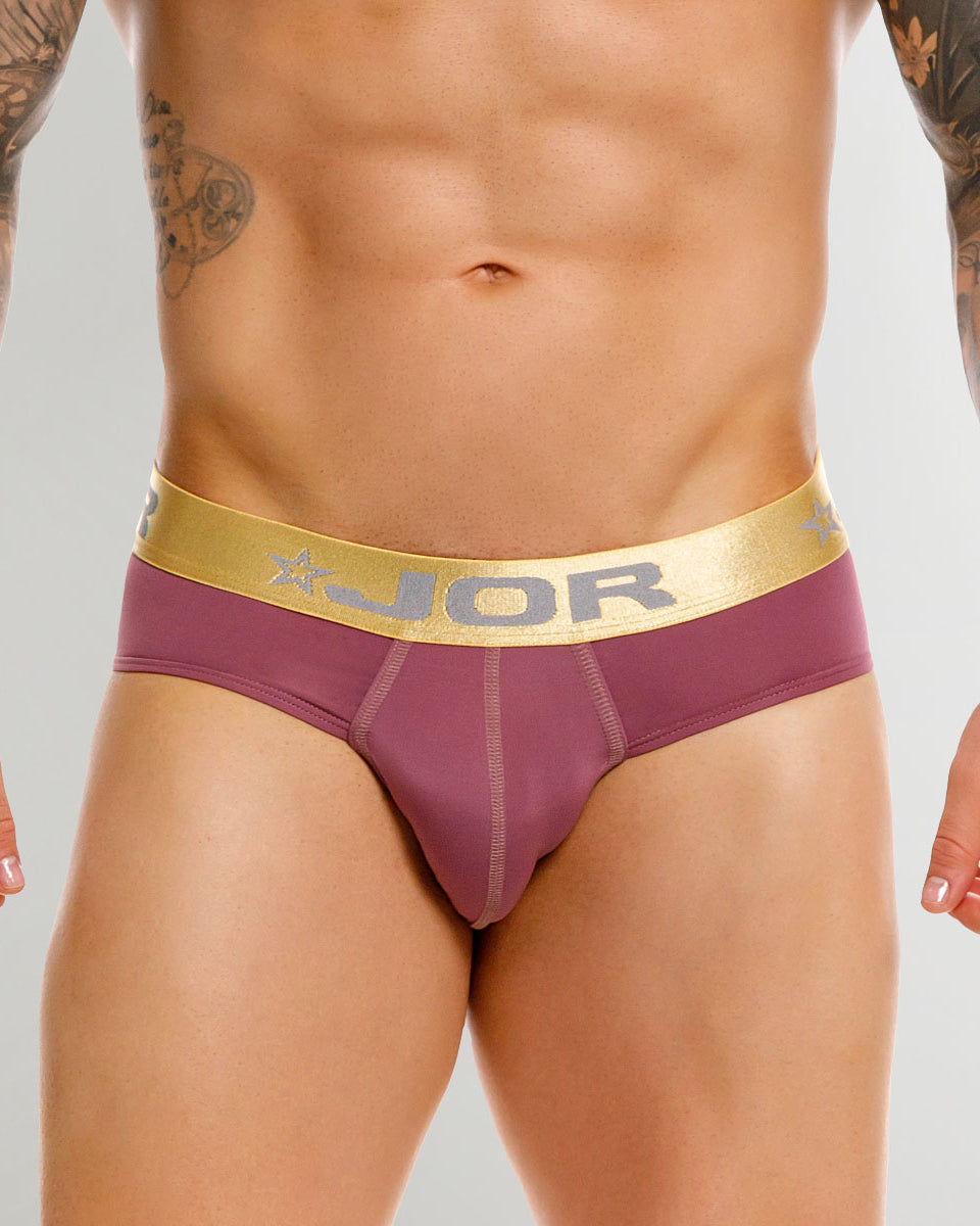 JOR Soho Brief Wine - men's low-rise microfiber brief with contoured pouch, front view