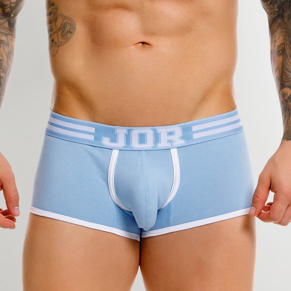 JOR College Trunk Blue - men's low-rise cotton trunk with contoured pouch, front view