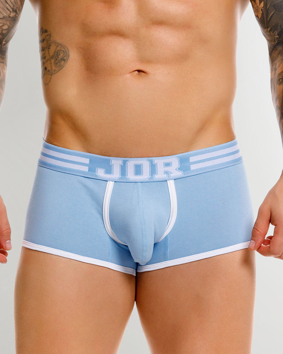 JOR College Trunk Blue - men's low-rise cotton trunk with contoured pouch, front view