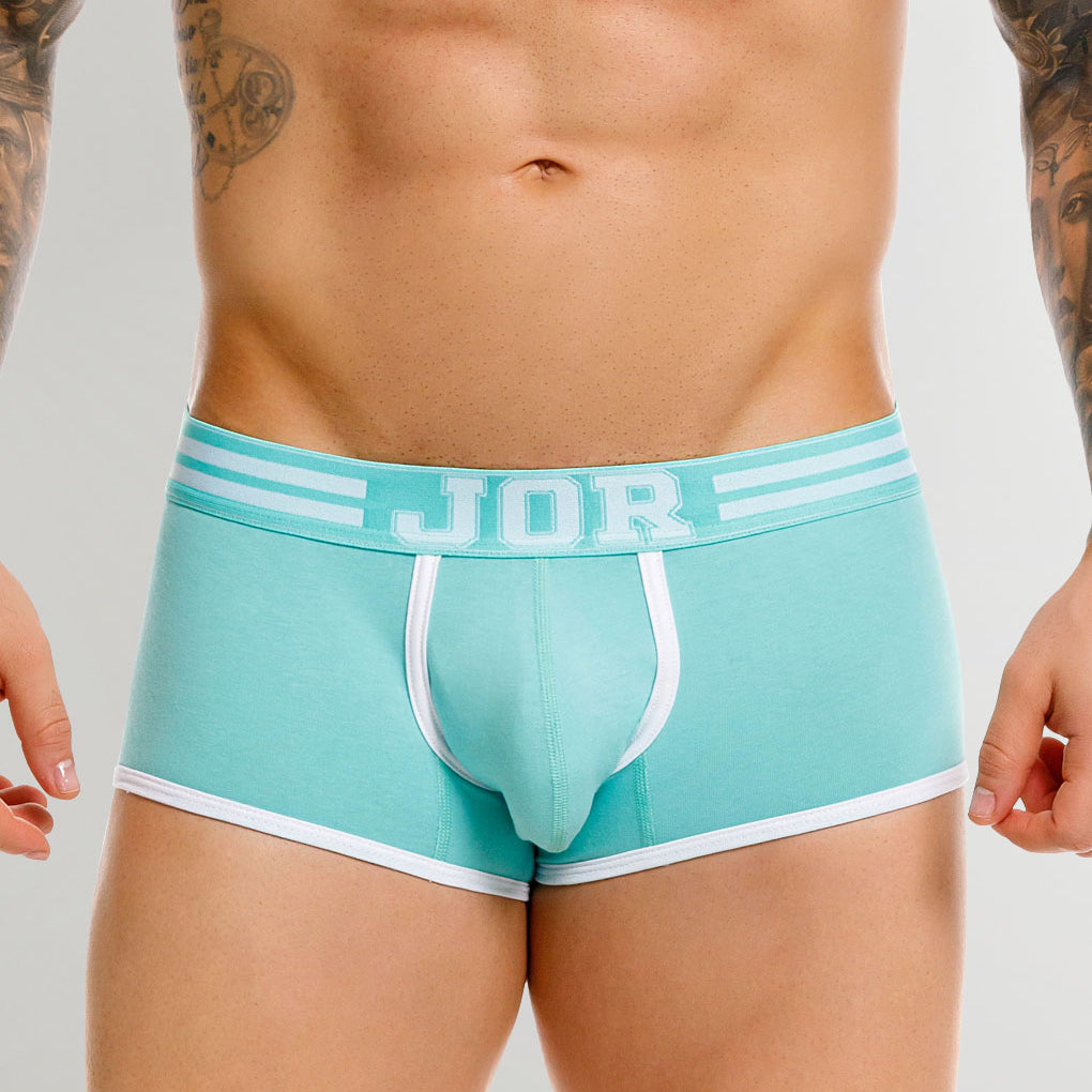 JOR College Trunk Mint - men's low-rise cotton trunk with contoured pouch, front view