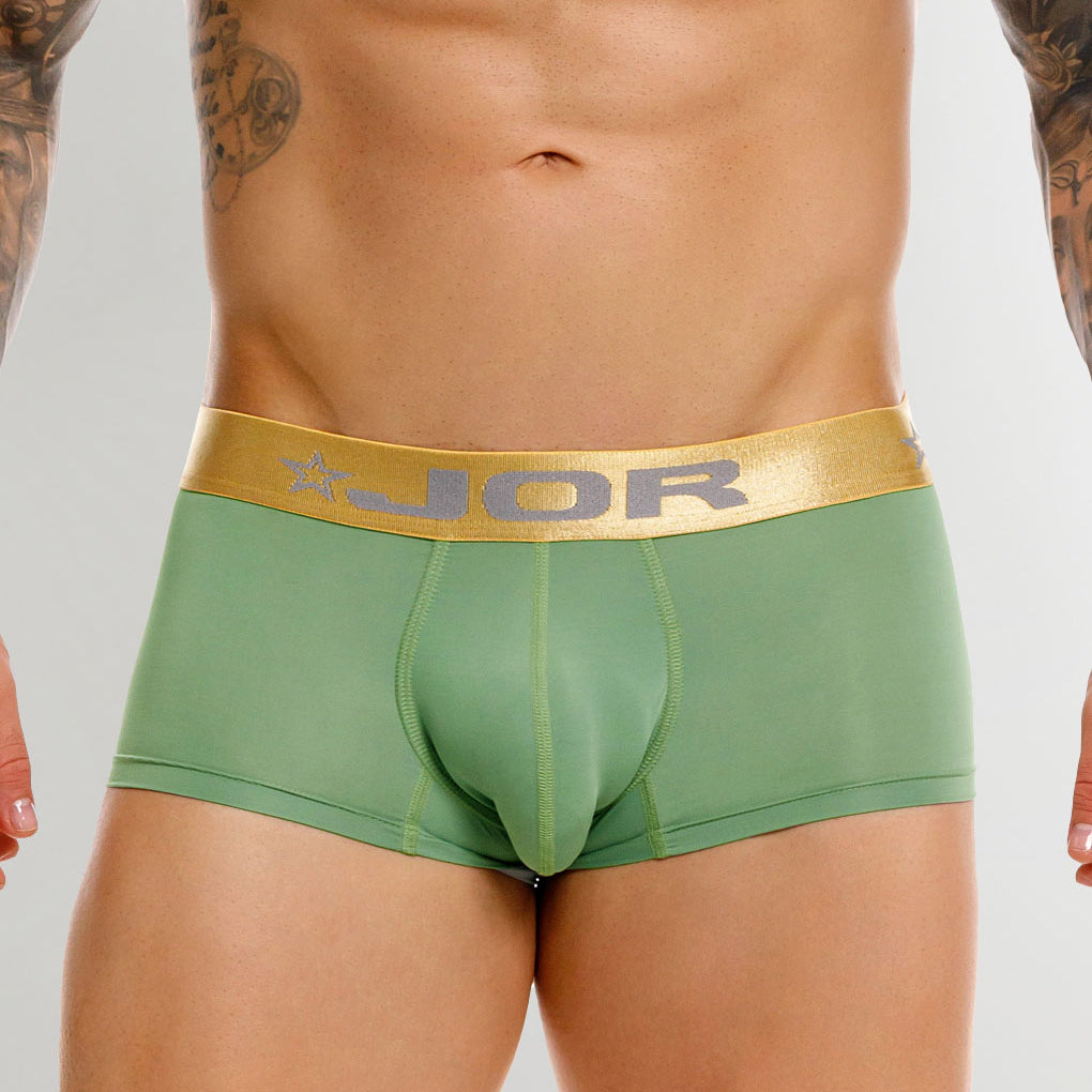 JOR Soho Trunk Green - men's low-rise microfiber trunk with contoured pouch, front view