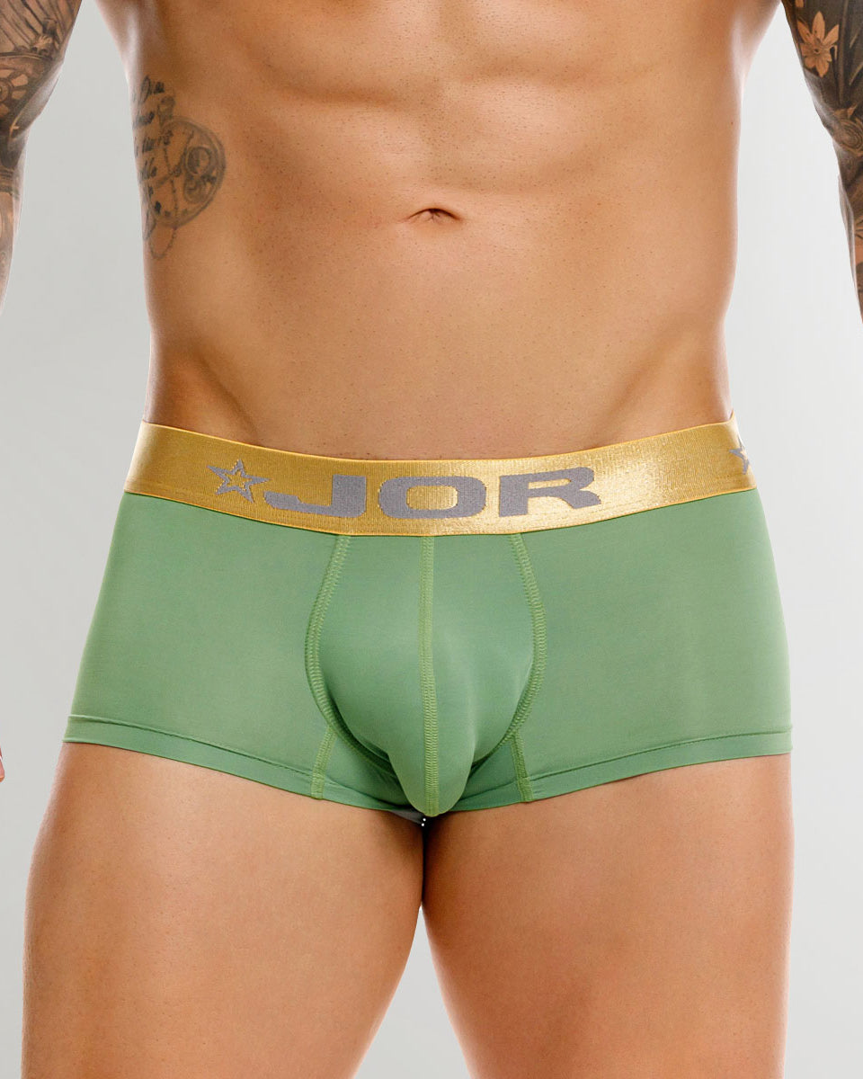 JOR Soho Trunk Green - men's low-rise microfiber trunk with contoured pouch, front view