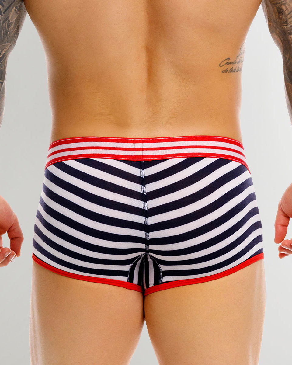 JOR Santorini Trunk Stripes - men's low-rise striped trunk with full back coverage, back view