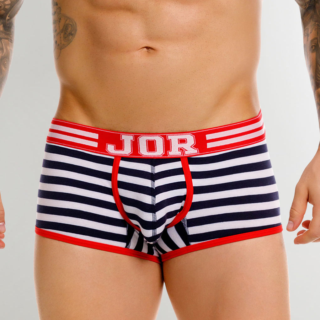 JOR Santorini Trunk Stripes - men's low-rise striped cotton trunk, front view