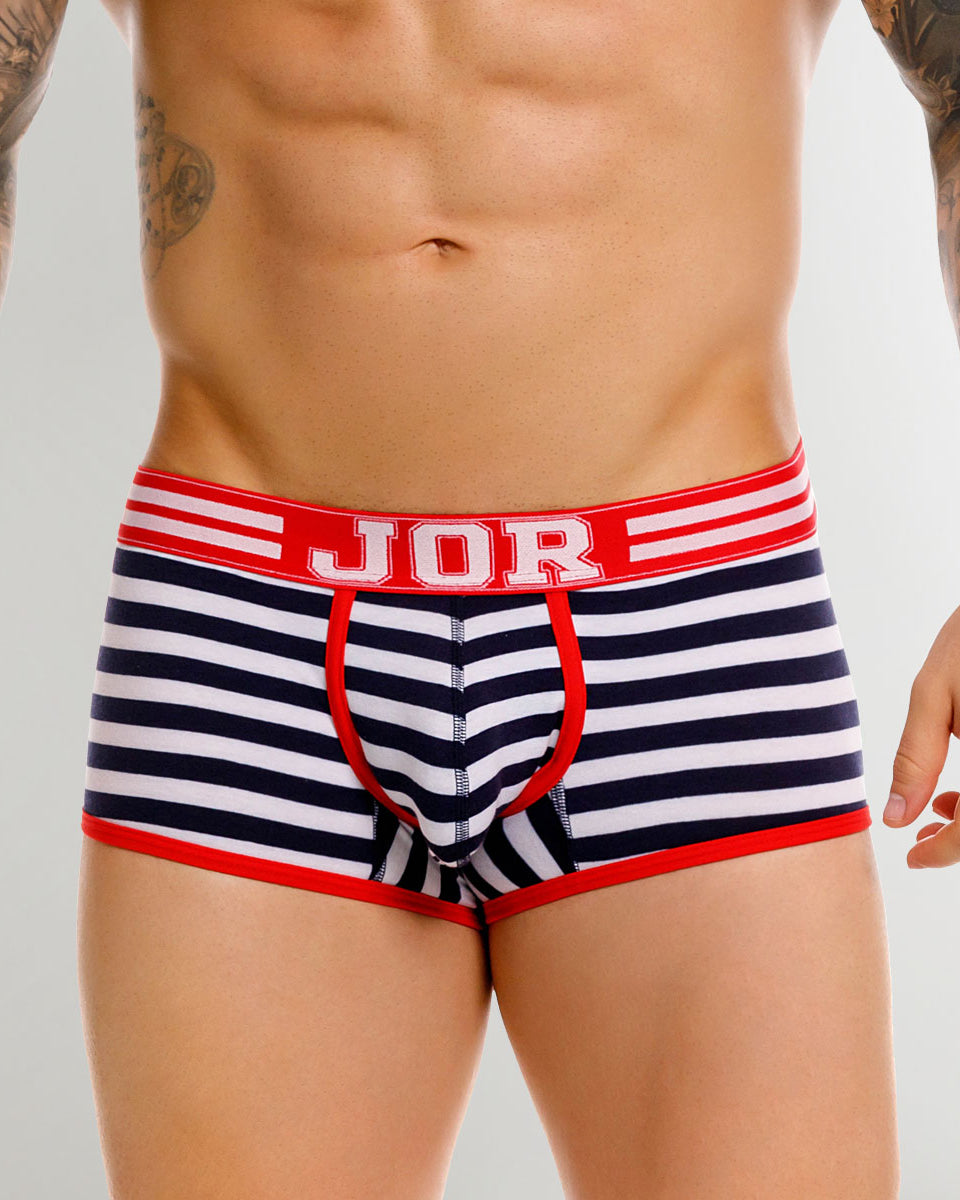 JOR Santorini Trunk Stripes - men's low-rise striped cotton trunk, front view