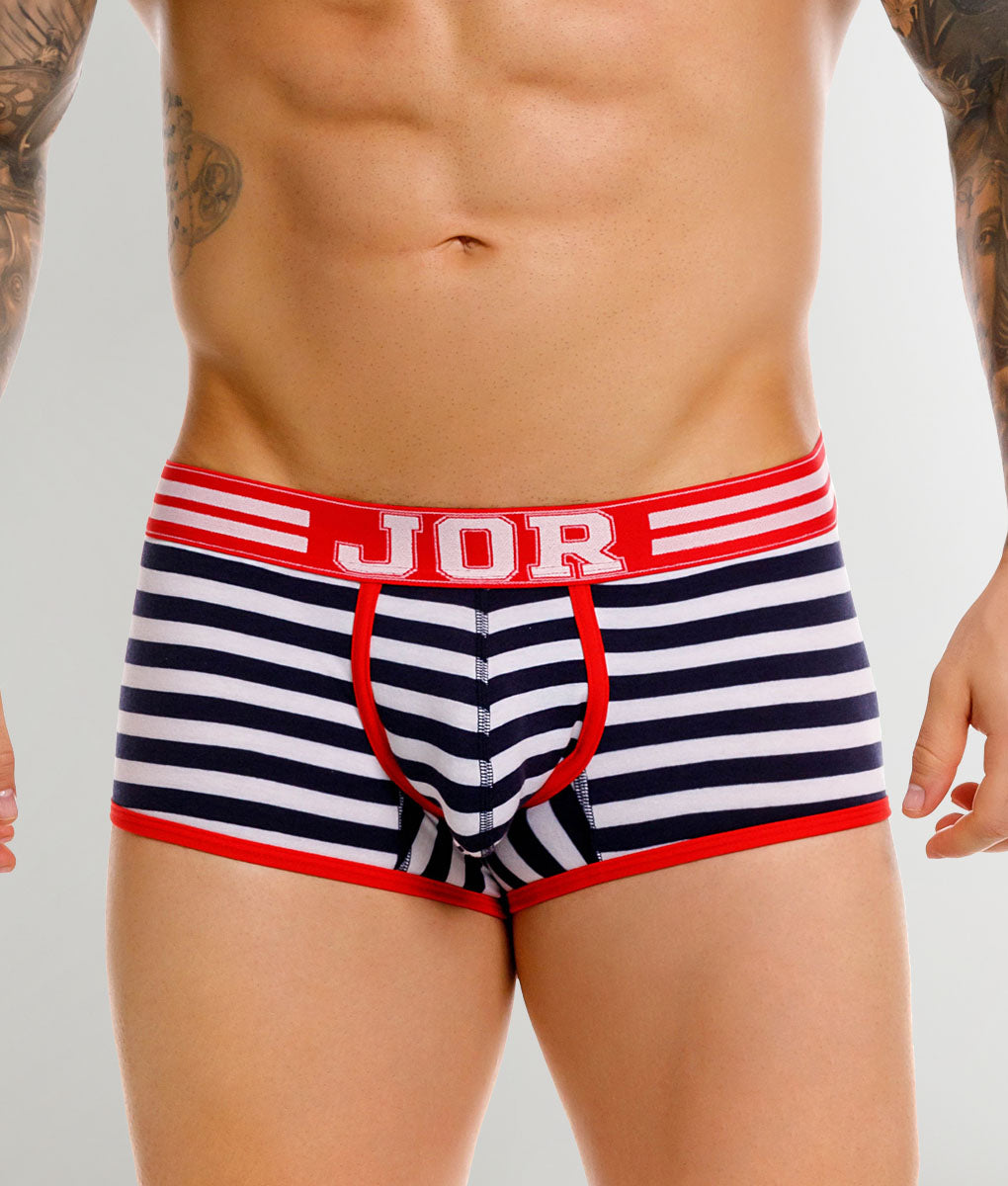 JOR Santorini Trunk Stripes - men's low-rise striped cotton trunk, front view