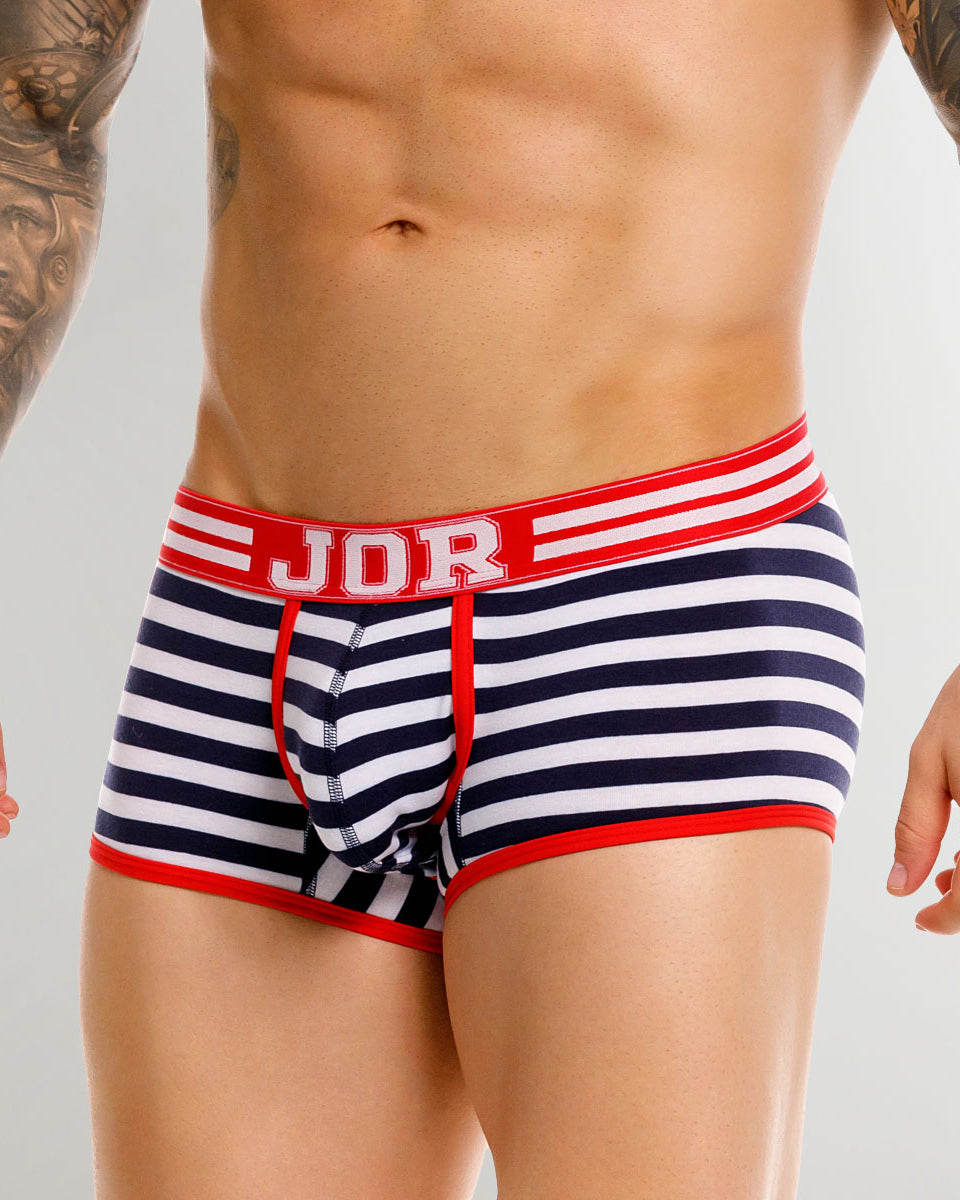 JOR Santorini Trunk Stripes - men's low-rise striped trunk with short leg opening, side view