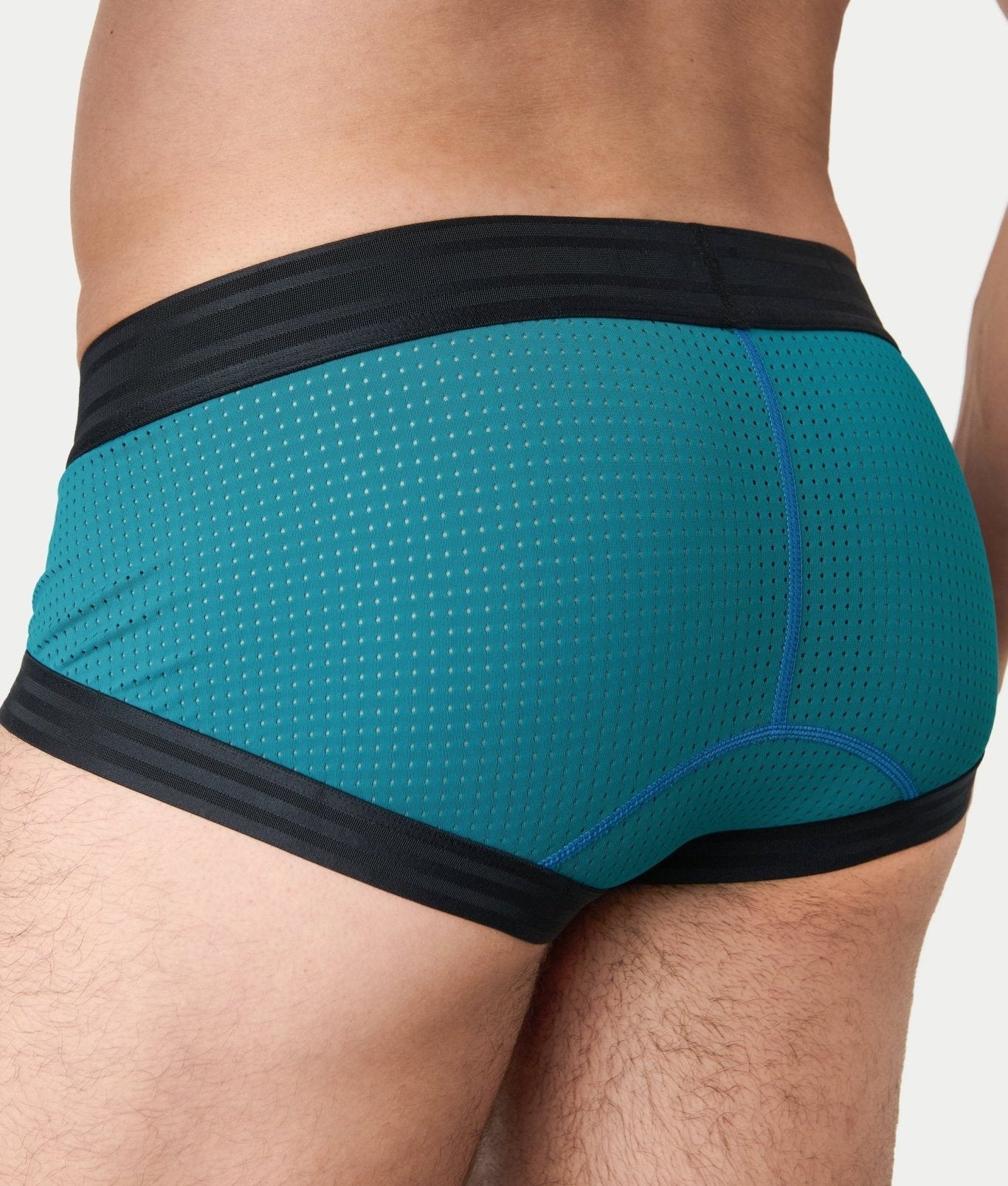 Awry Lift Brief Blue Lagoon — rear view showing built-in jockstrap strap system and lift construction