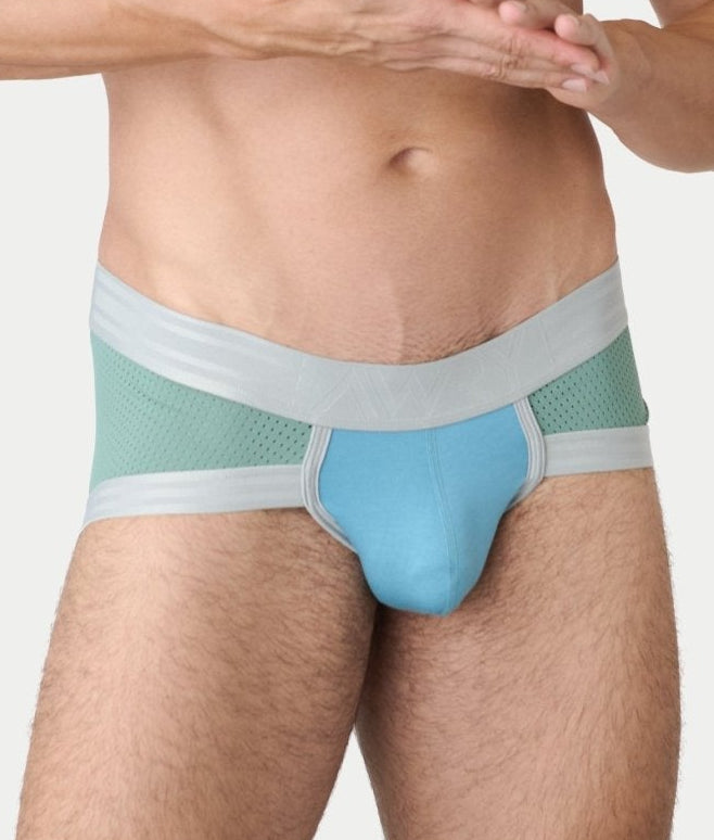 Awry Lift Brief Sea Foam — men's performance activewear brief with built-in jockstrap, front view