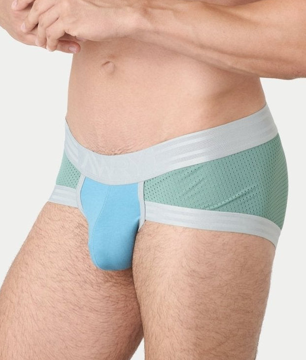 Awry Lift Brief Sea Foam — side profile showing 2-ply front pouch and low-rise brief cut