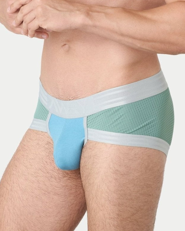 Awry Lift Brief Sea Foam — side profile showing 2-ply front pouch and low-rise brief cut