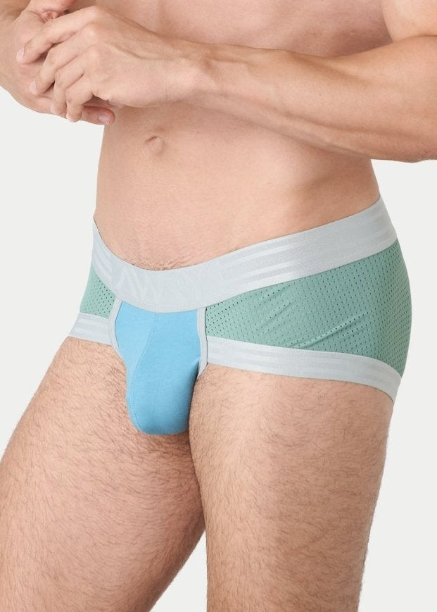 Awry Lift Brief Sea Foam — side profile showing 2-ply front pouch and low-rise brief cut
