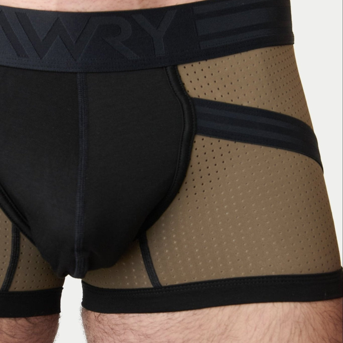 Awry Lift Trunk Moss Black - breathable 4-way stretch mesh fabric detail, rear view