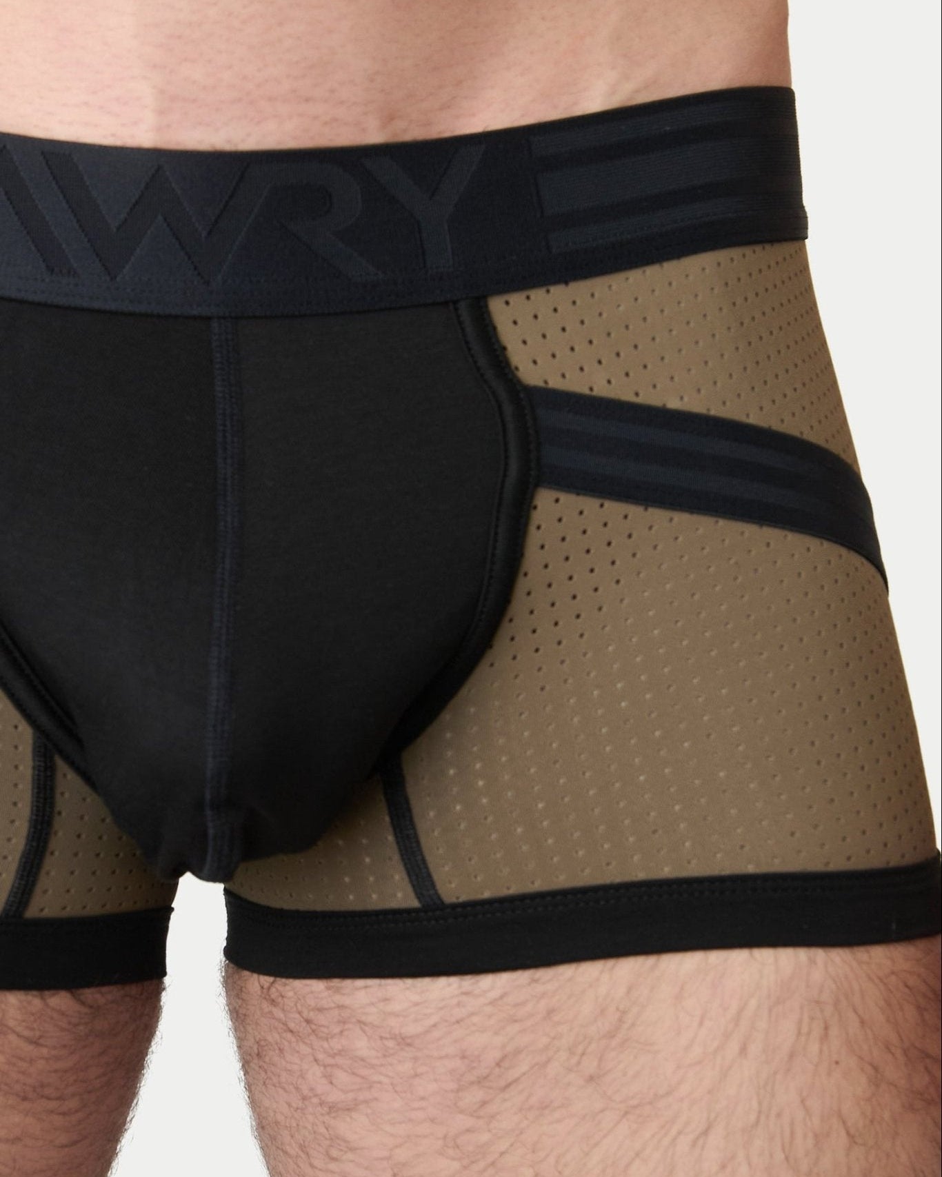 Awry Lift Trunk Moss Black - breathable 4-way stretch mesh fabric detail, rear view