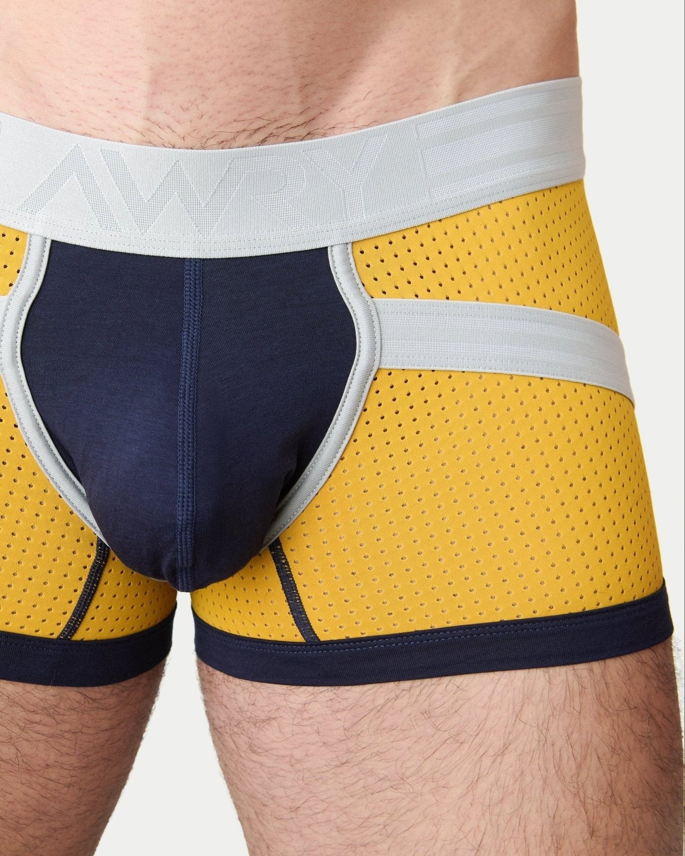 Awry Lift Trunk Navy Gold - 2-ply enhancing front pouch close-up detail