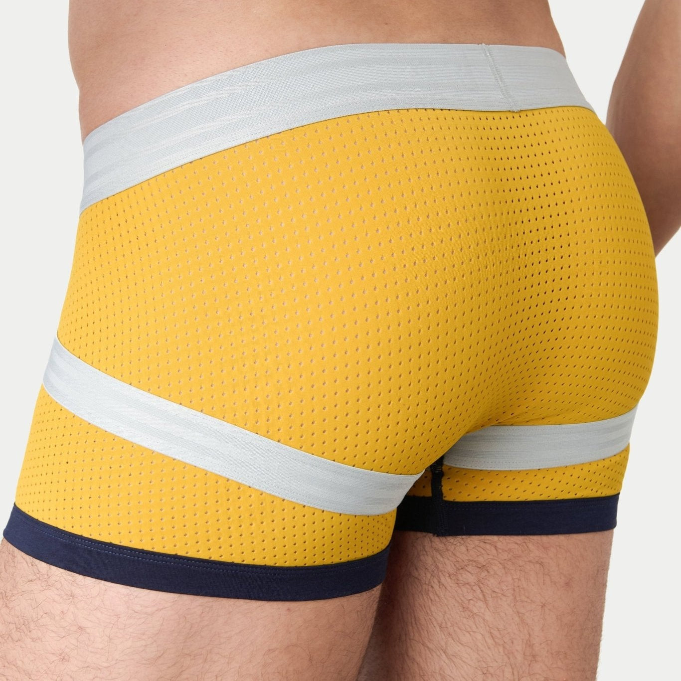 Awry Lift Trunk Navy Gold - breathable 4-way stretch mesh fabric detail, rear view