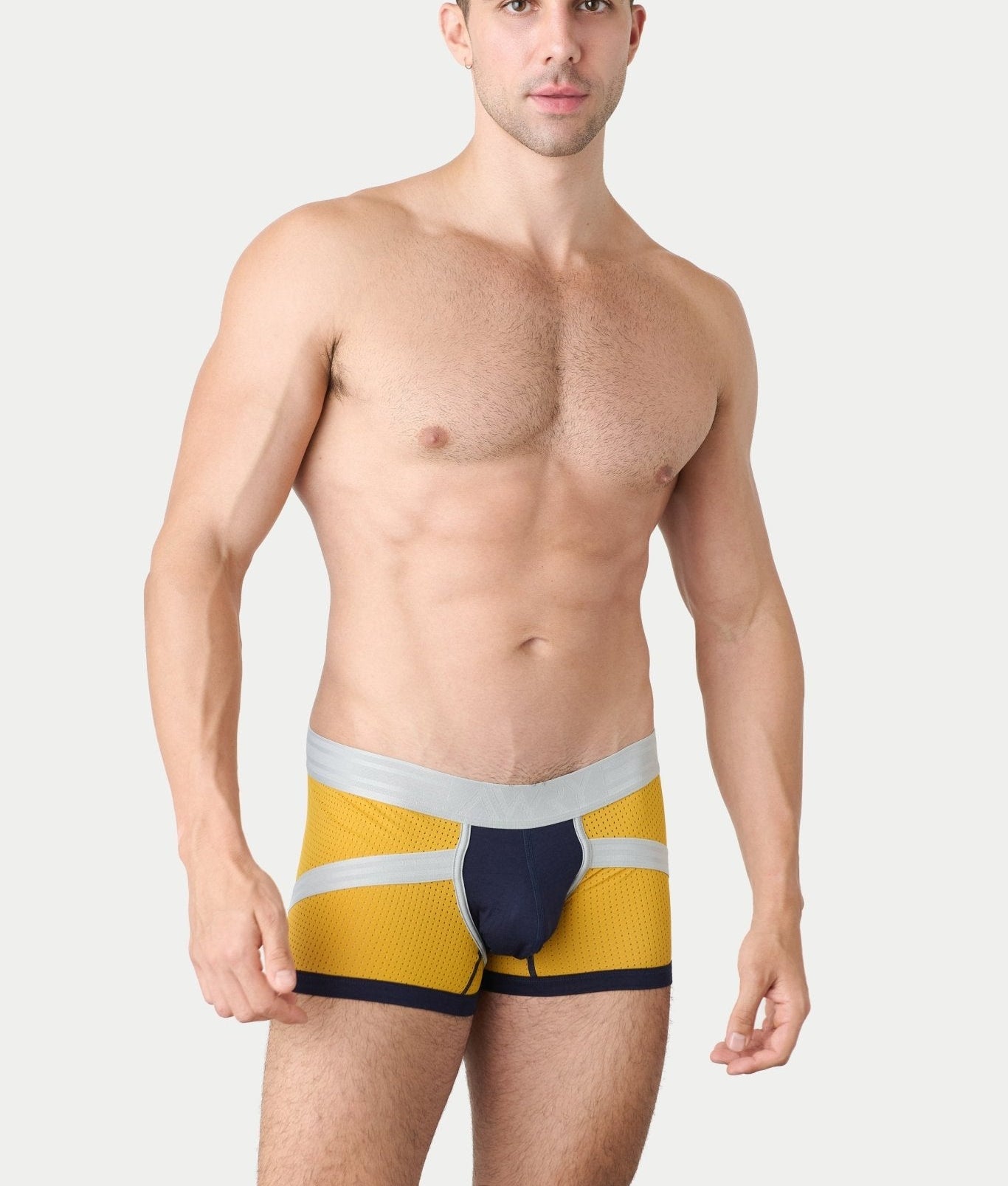 Awry Lift Trunk Navy Gold - men's performance trunk underwear, side view