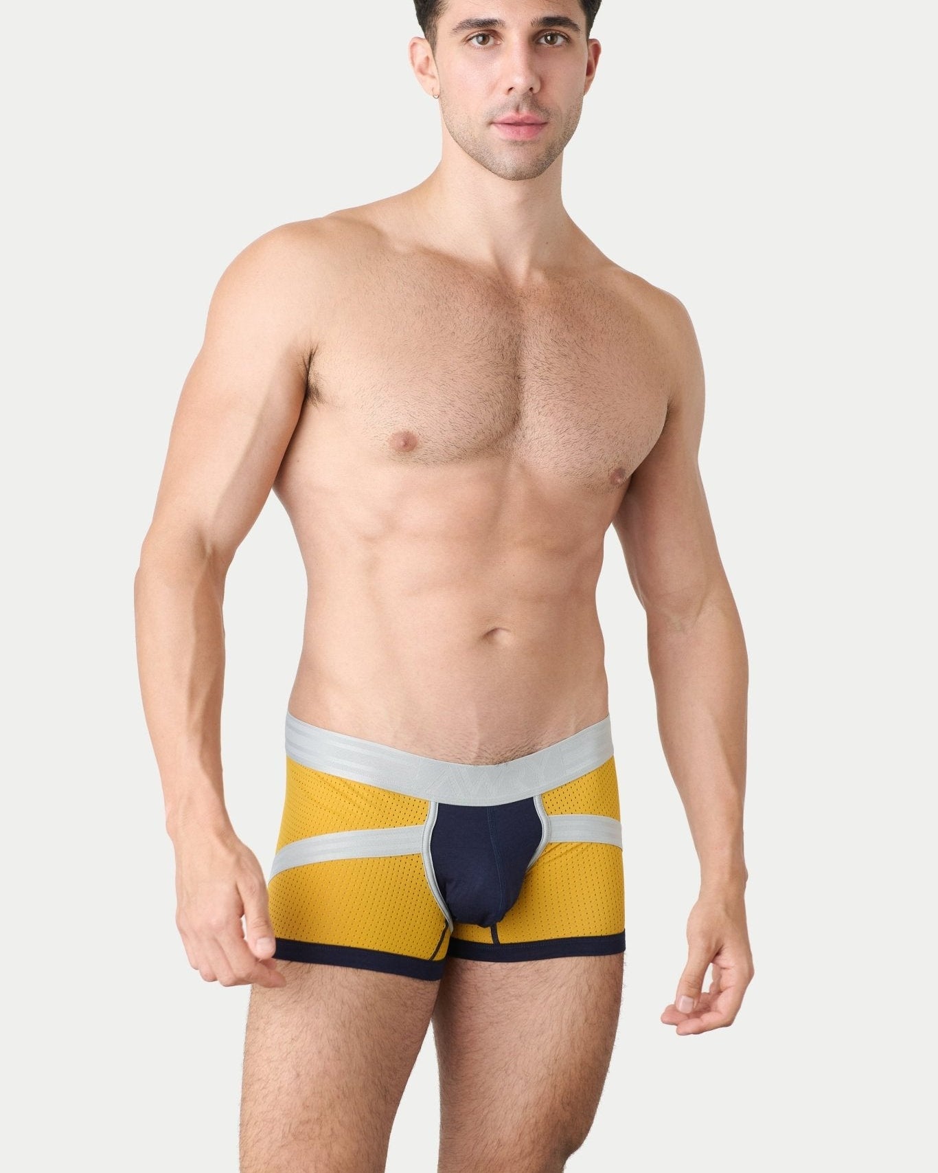 Awry Lift Trunk Navy Gold - men's performance trunk underwear, side view