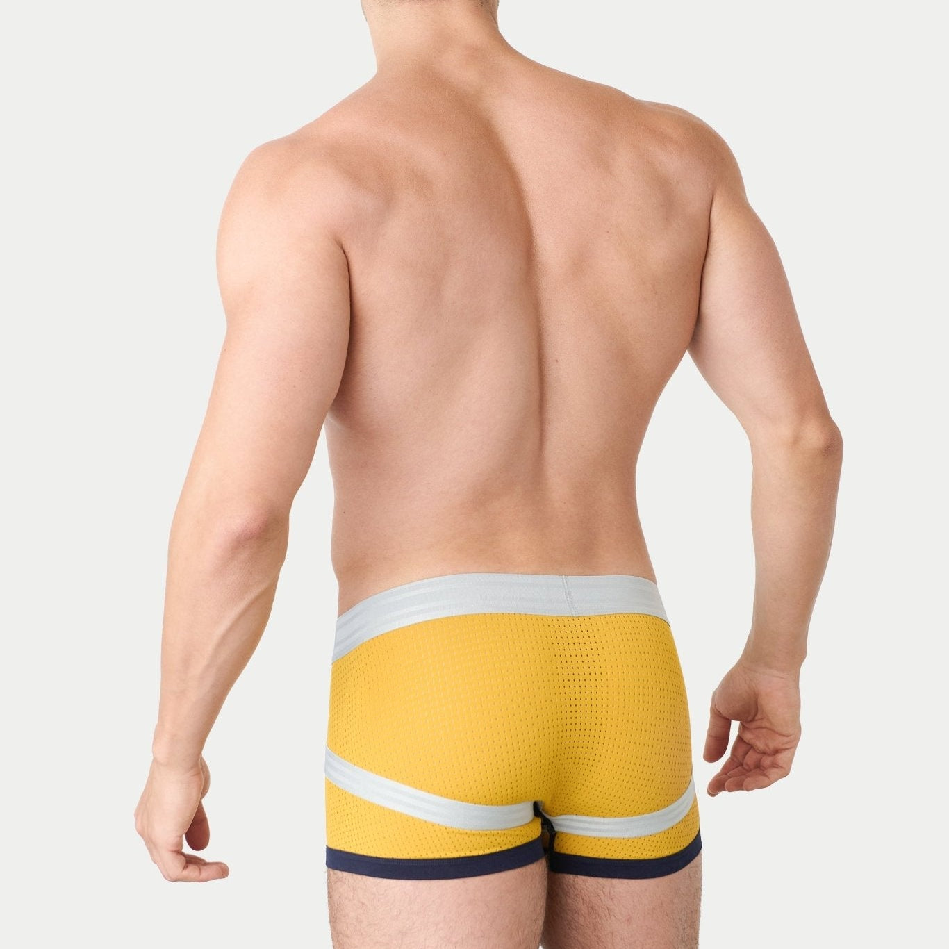 Awry Lift Trunk Navy Gold - men's lift trunk full body view on model