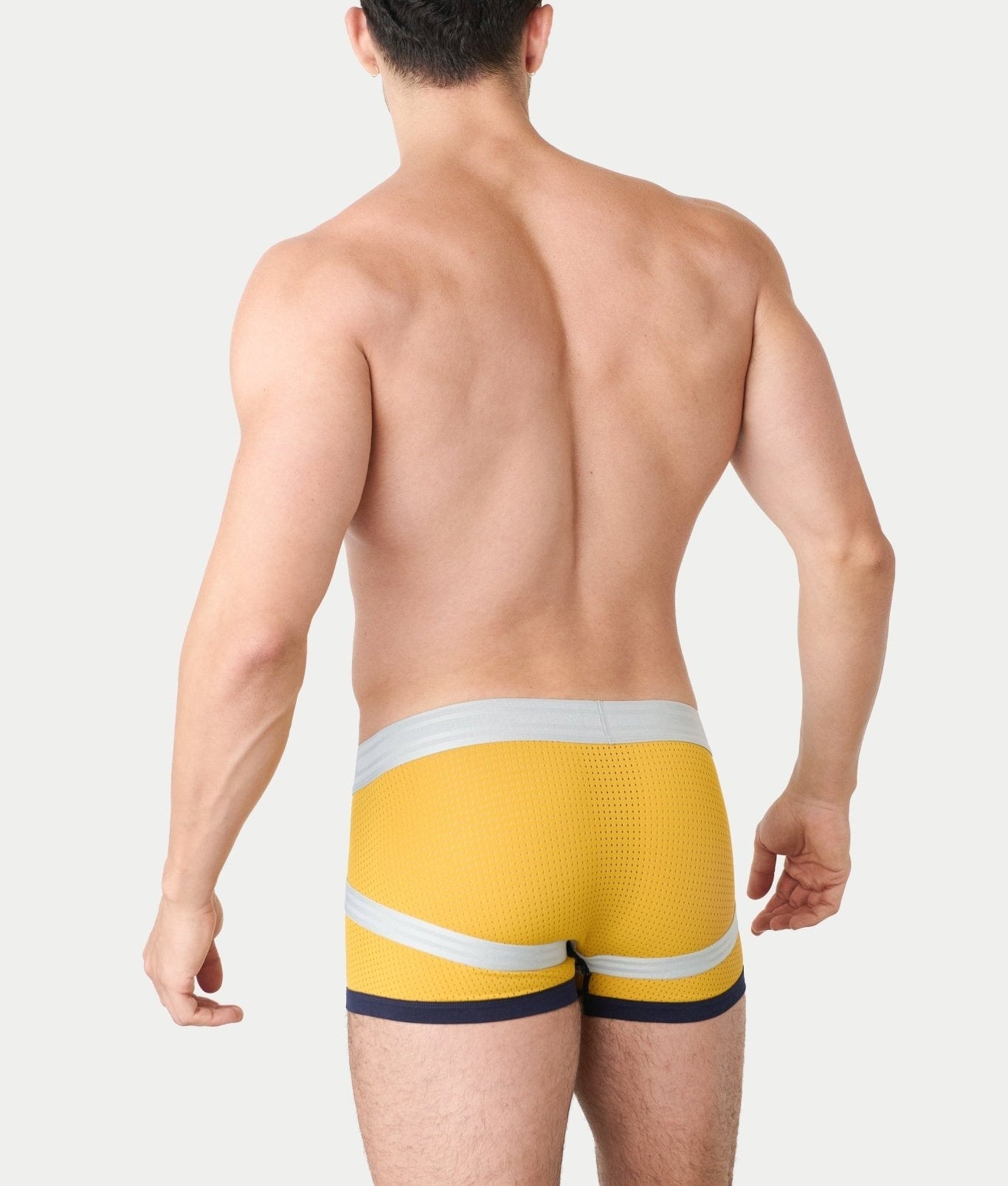 Awry Lift Trunk Navy Gold - men's lift trunk full body view on model