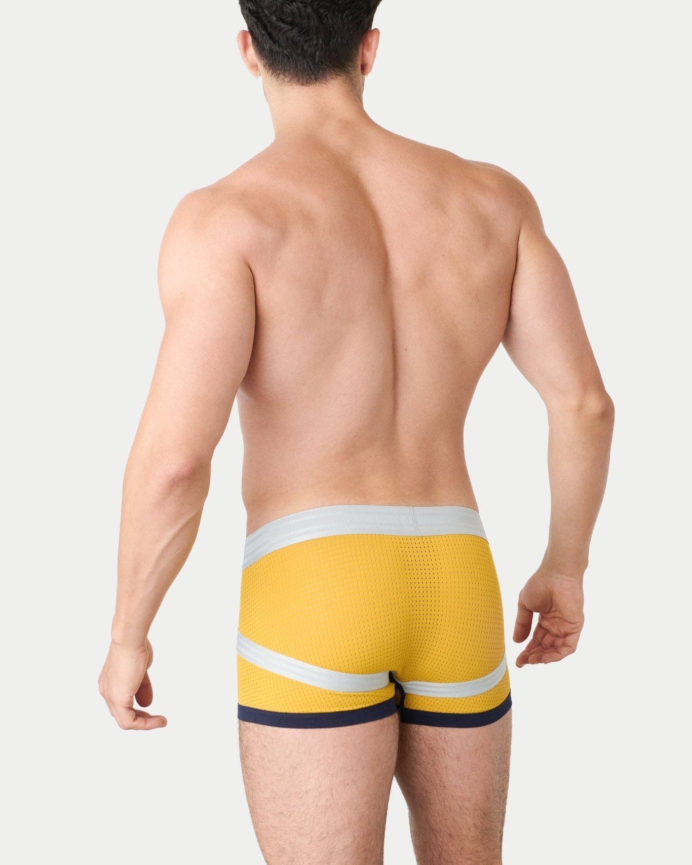 Awry Lift Trunk Navy Gold - men's lift trunk full body view on model