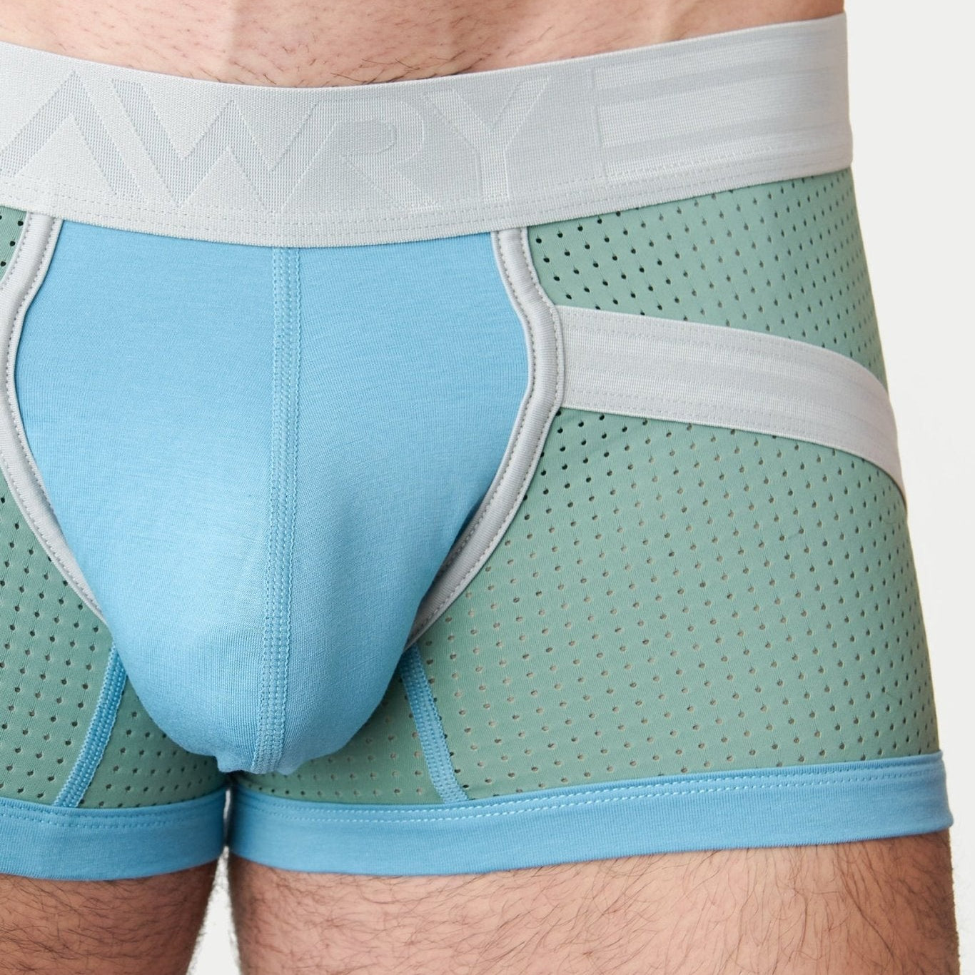Awry Lift Trunk Sea Foam- branded waistband detail on men's trunk underwear