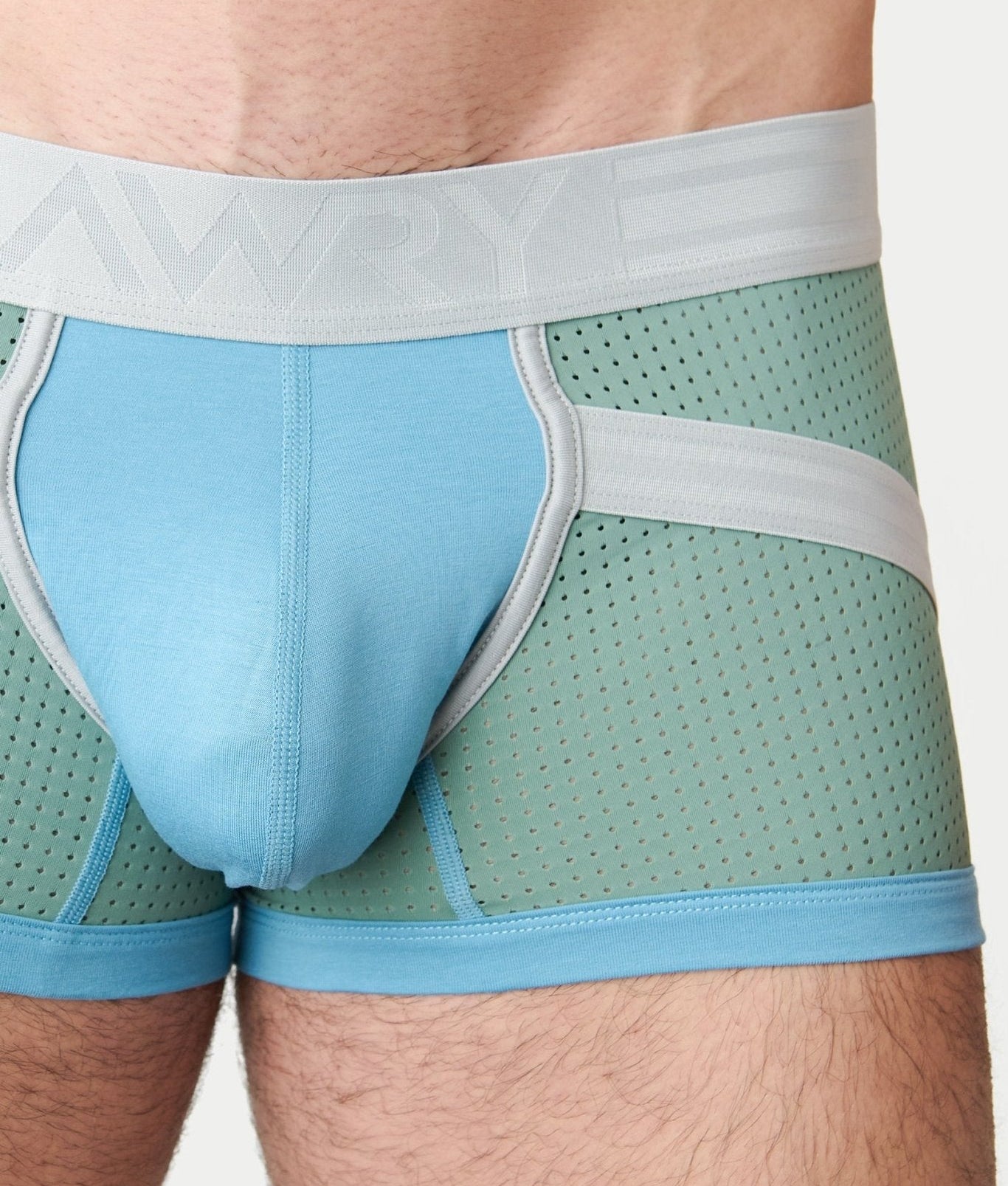 Awry Lift Trunk Sea Foam- branded waistband detail on men's trunk underwear