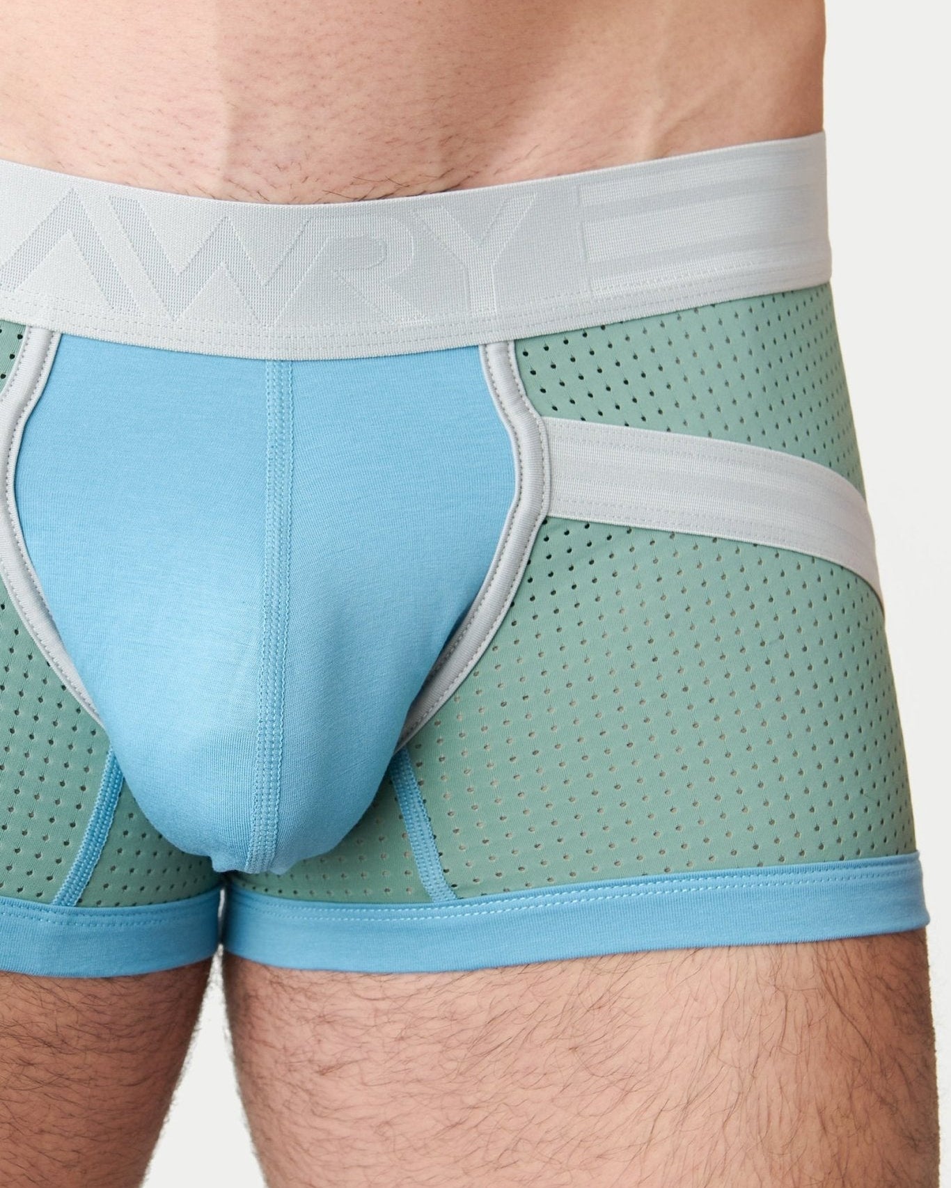Awry Lift Trunk Sea Foam- branded waistband detail on men's trunk underwear