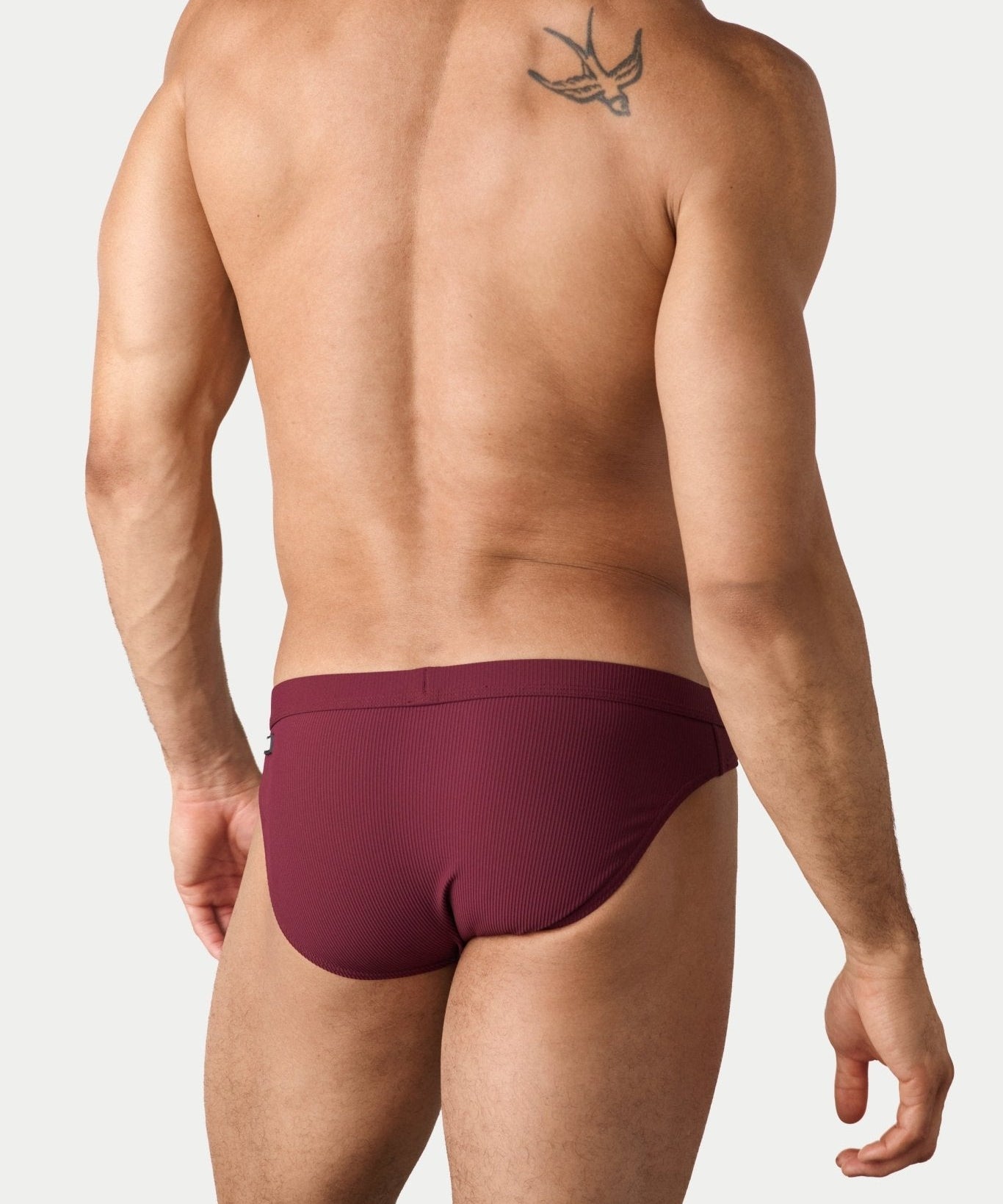 AWRY Oasis Contour Swim Brief Maroon - mens swim briefs back view