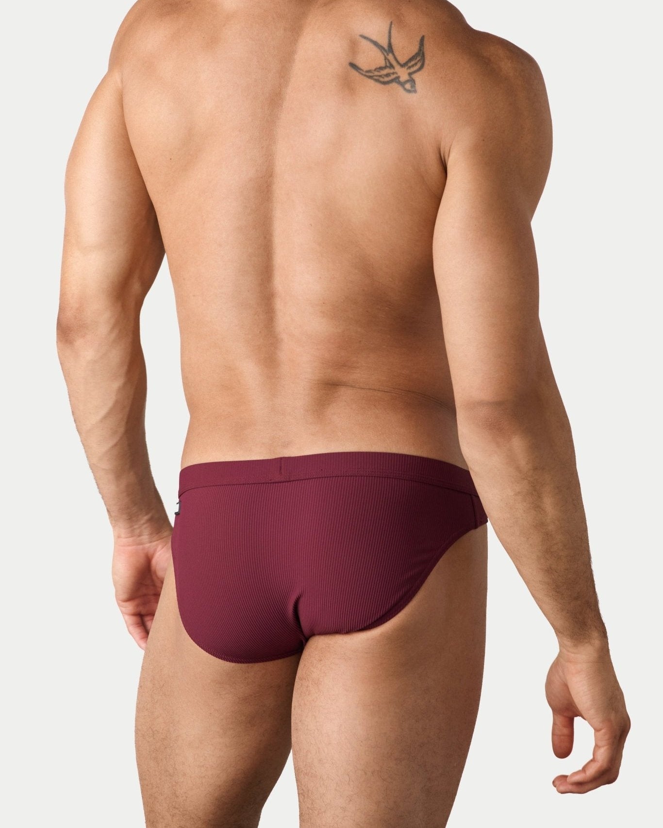 AWRY Oasis Contour Swim Brief Maroon - mens swim briefs back view
