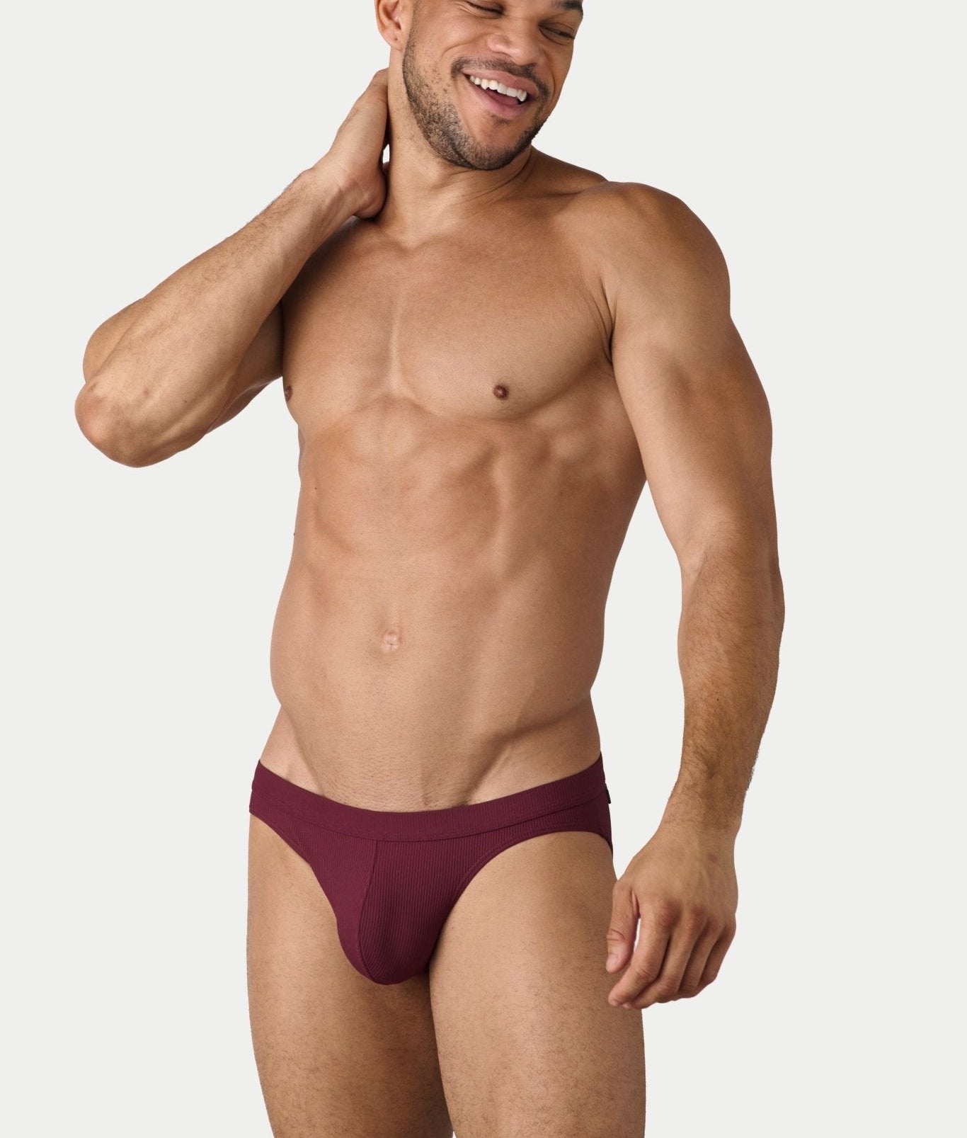 AWRY Oasis Contour Swim Brief Maroon - men's swim brief waistband detail