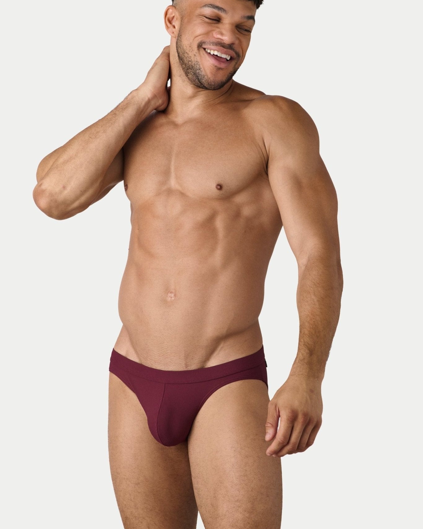 AWRY Oasis Contour Swim Brief Maroon - men's swim brief waistband detail