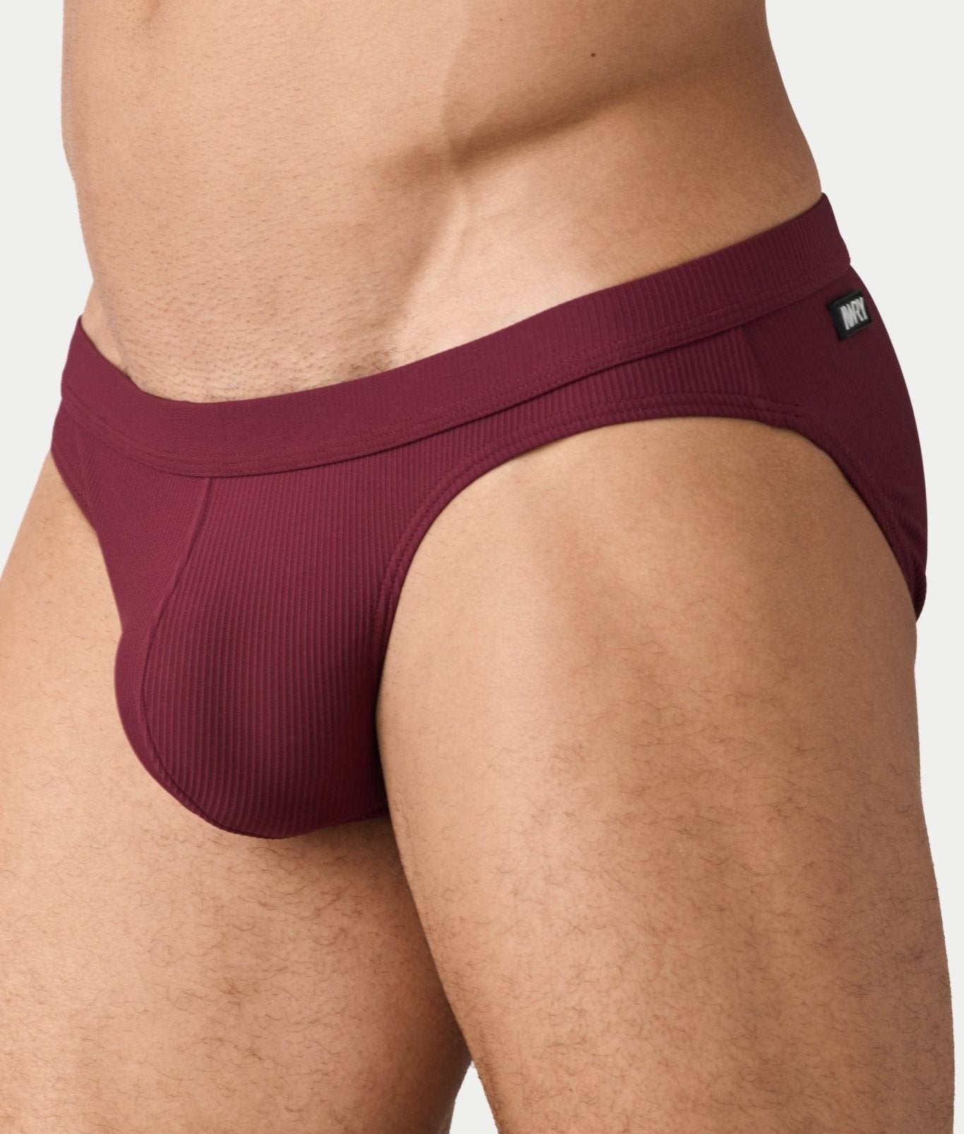 AWRY Oasis Contour Swim Brief Maroon - men's swim brief side profile