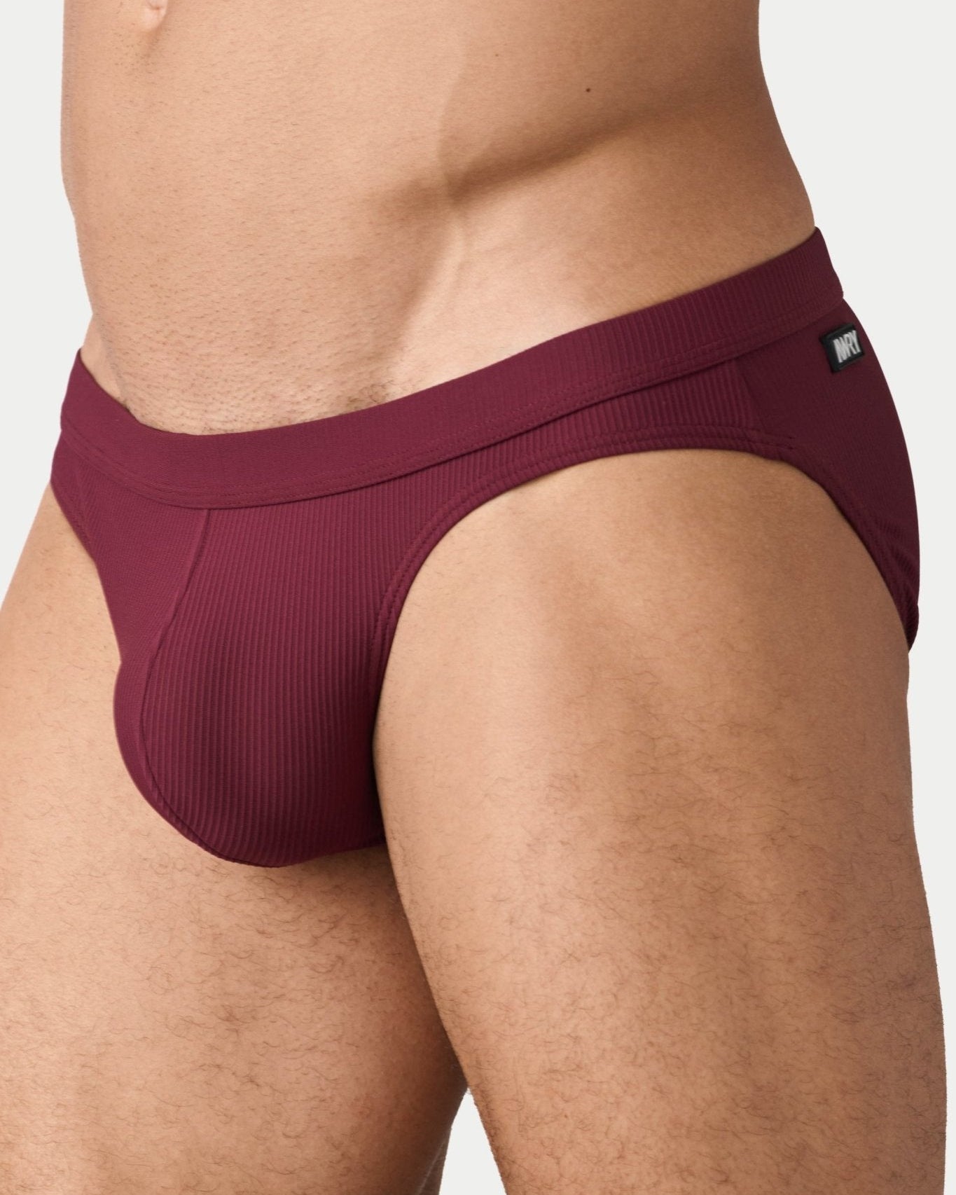 AWRY Oasis Contour Swim Brief Maroon - men's swim brief side profile