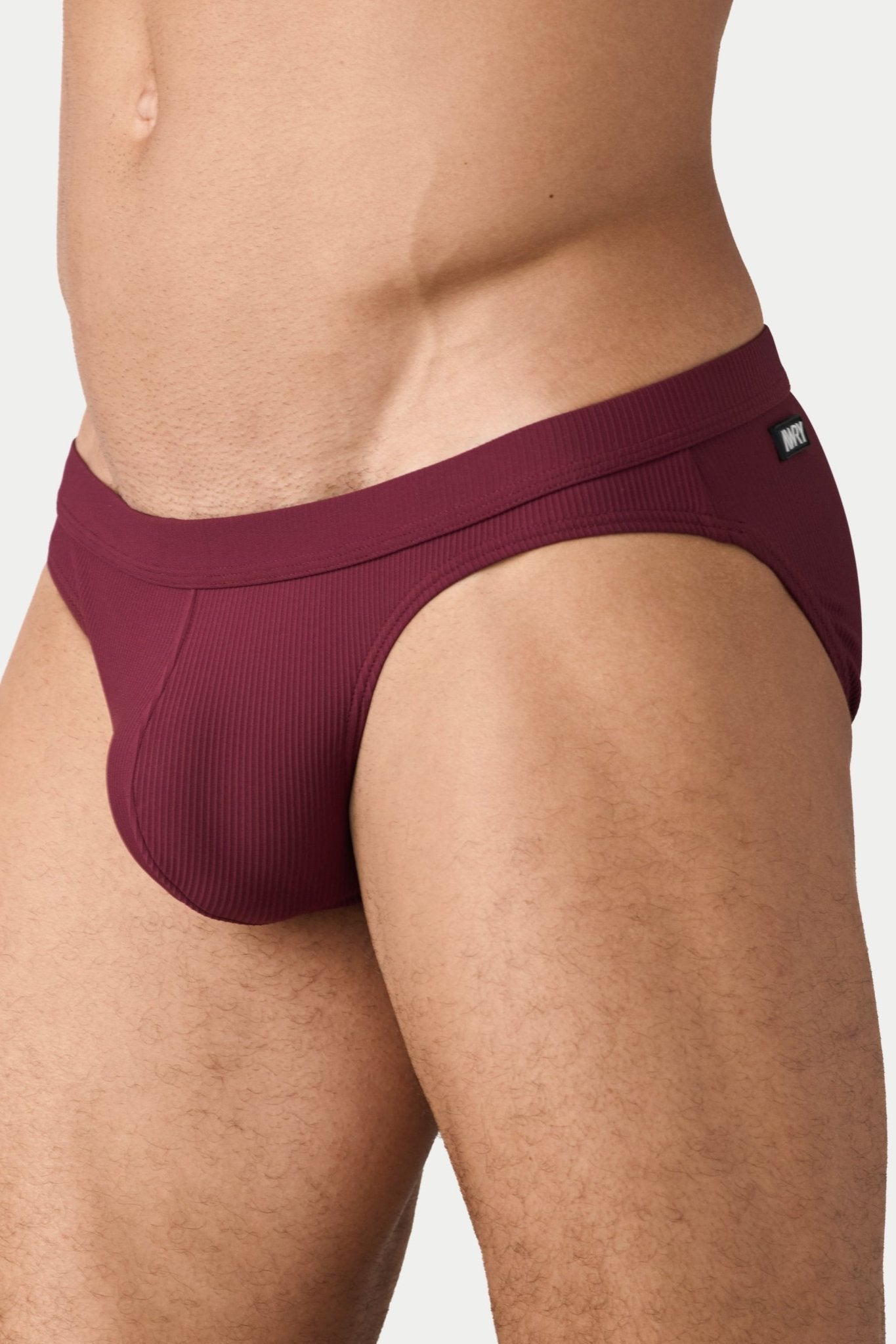 AWRY Oasis Contour Swim Brief Maroon - men's swim brief side profile