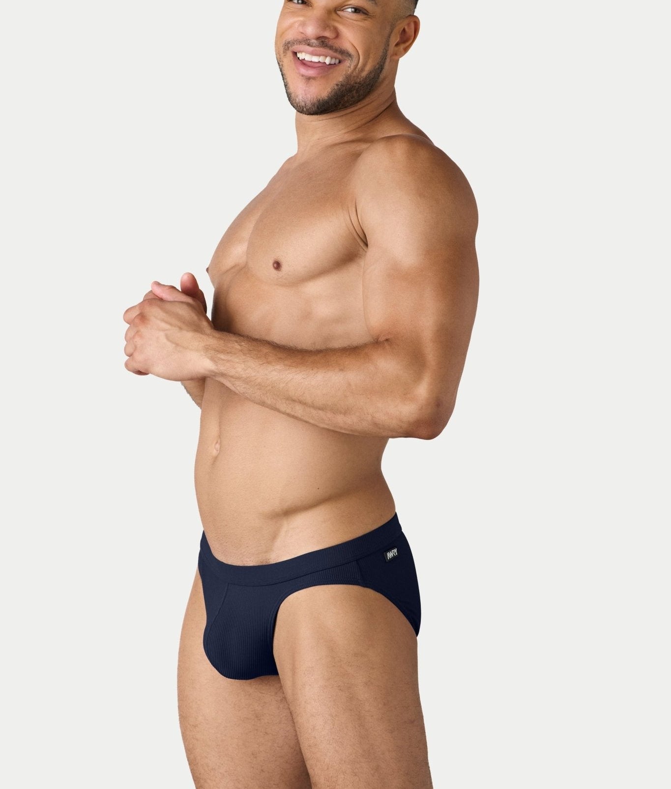 AWRY Oasis Contour Swim Brief Navy - men's swim brief liner close-up