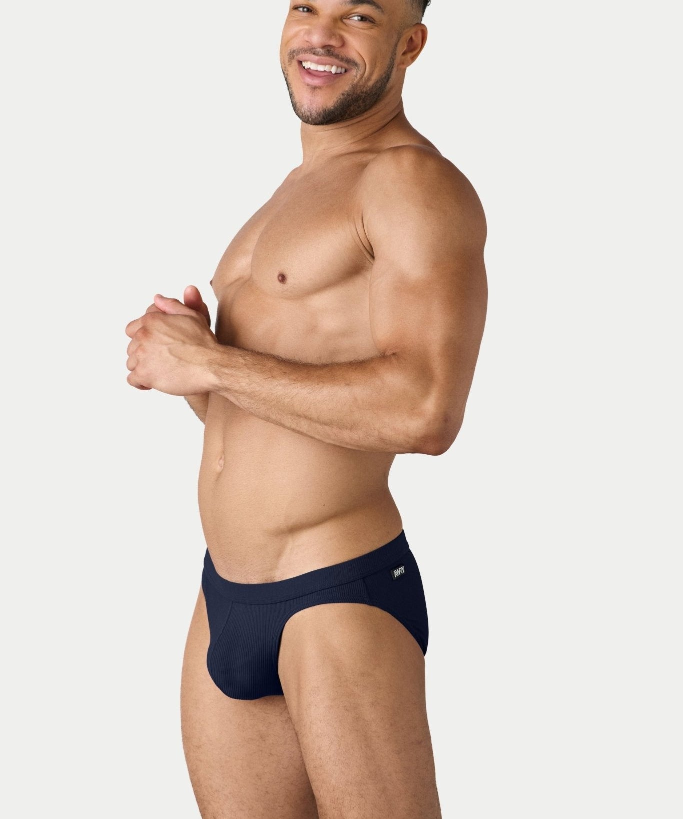 AWRY Oasis Contour Swim Brief Navy - men's swim brief liner close-up