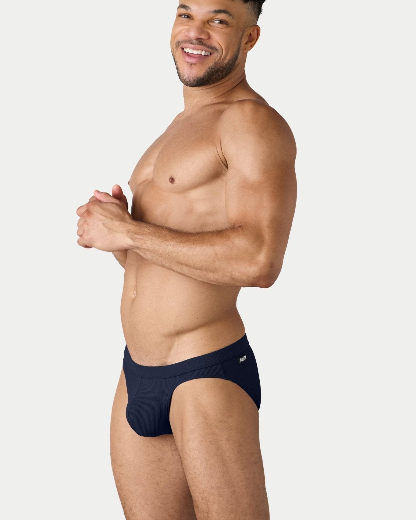 AWRY Oasis Contour Swim Brief Navy - men's swim brief liner close-up