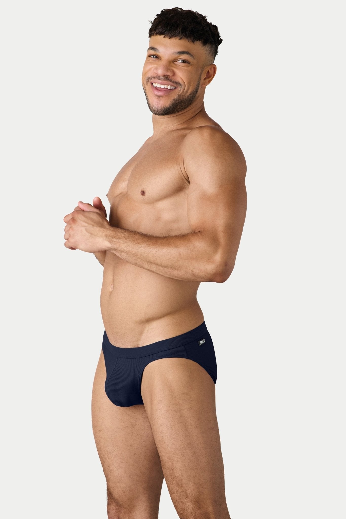 AWRY Oasis Contour Swim Brief Navy - men's swim brief liner close-up