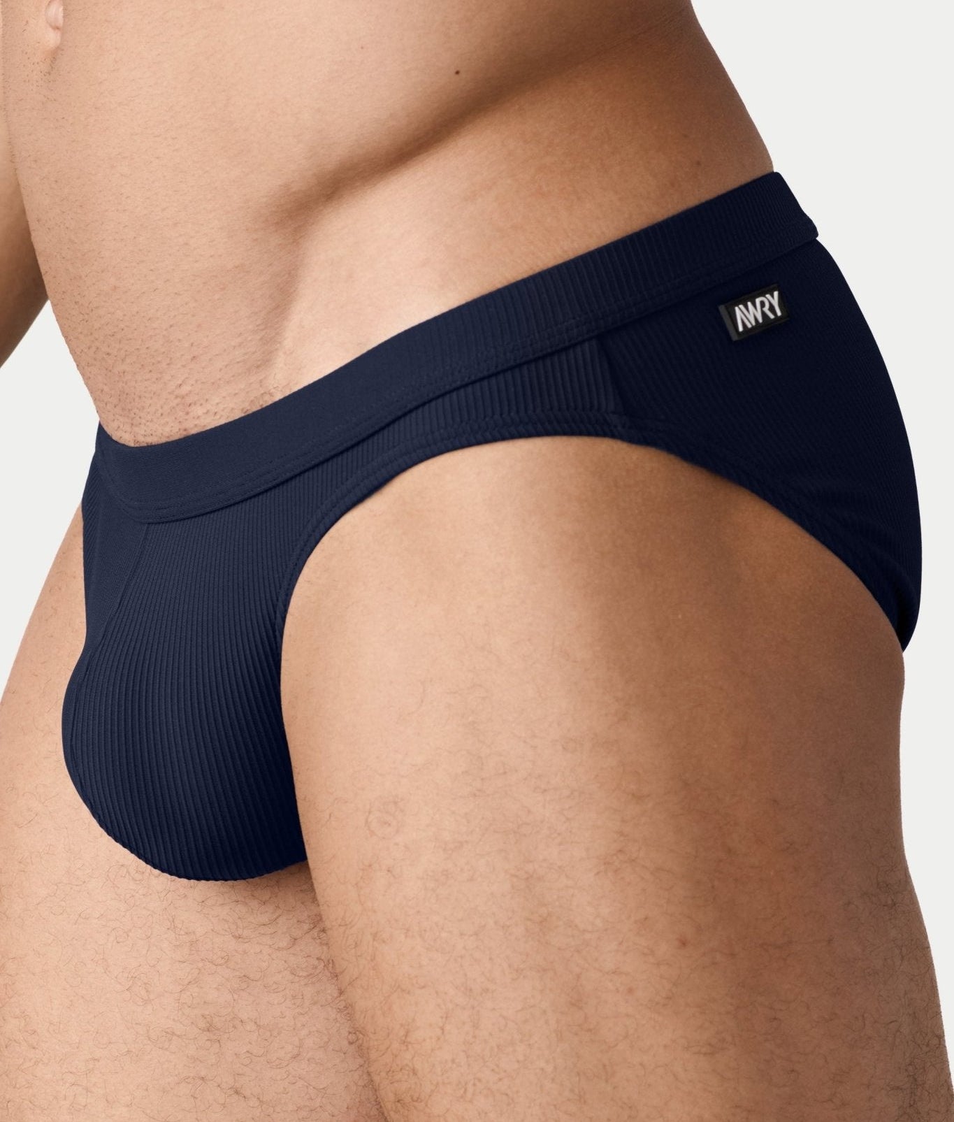 AWRY Oasis Contour Swim Brief Navy - men's swim brief side profile