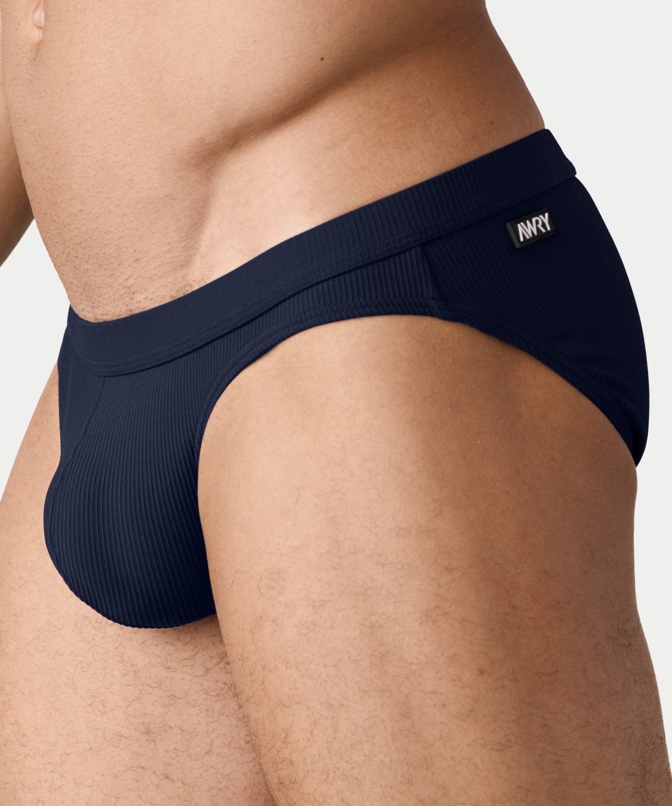 AWRY Oasis Contour Swim Brief Navy - men's swim brief side profile