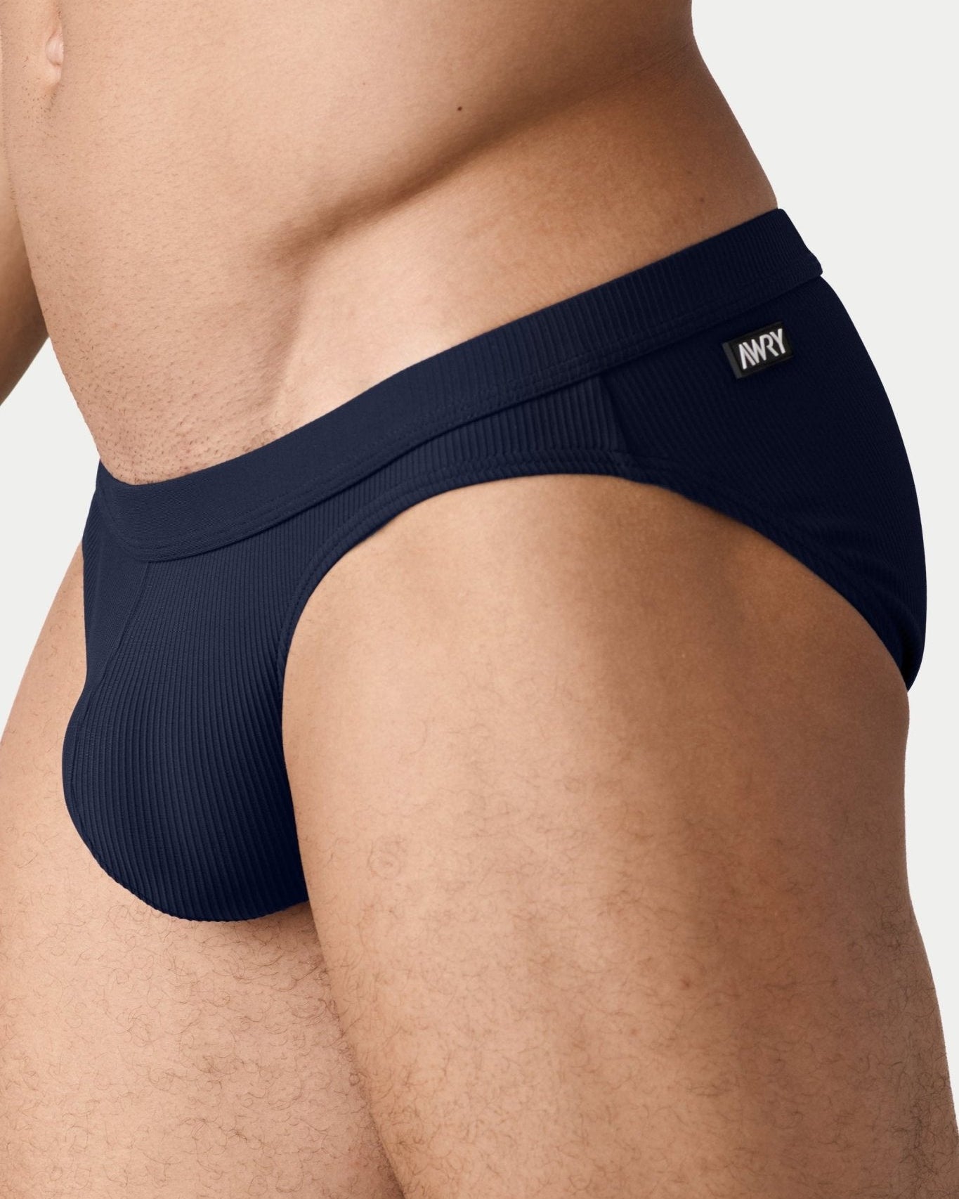 AWRY Oasis Contour Swim Brief Navy - men's swim brief side profile